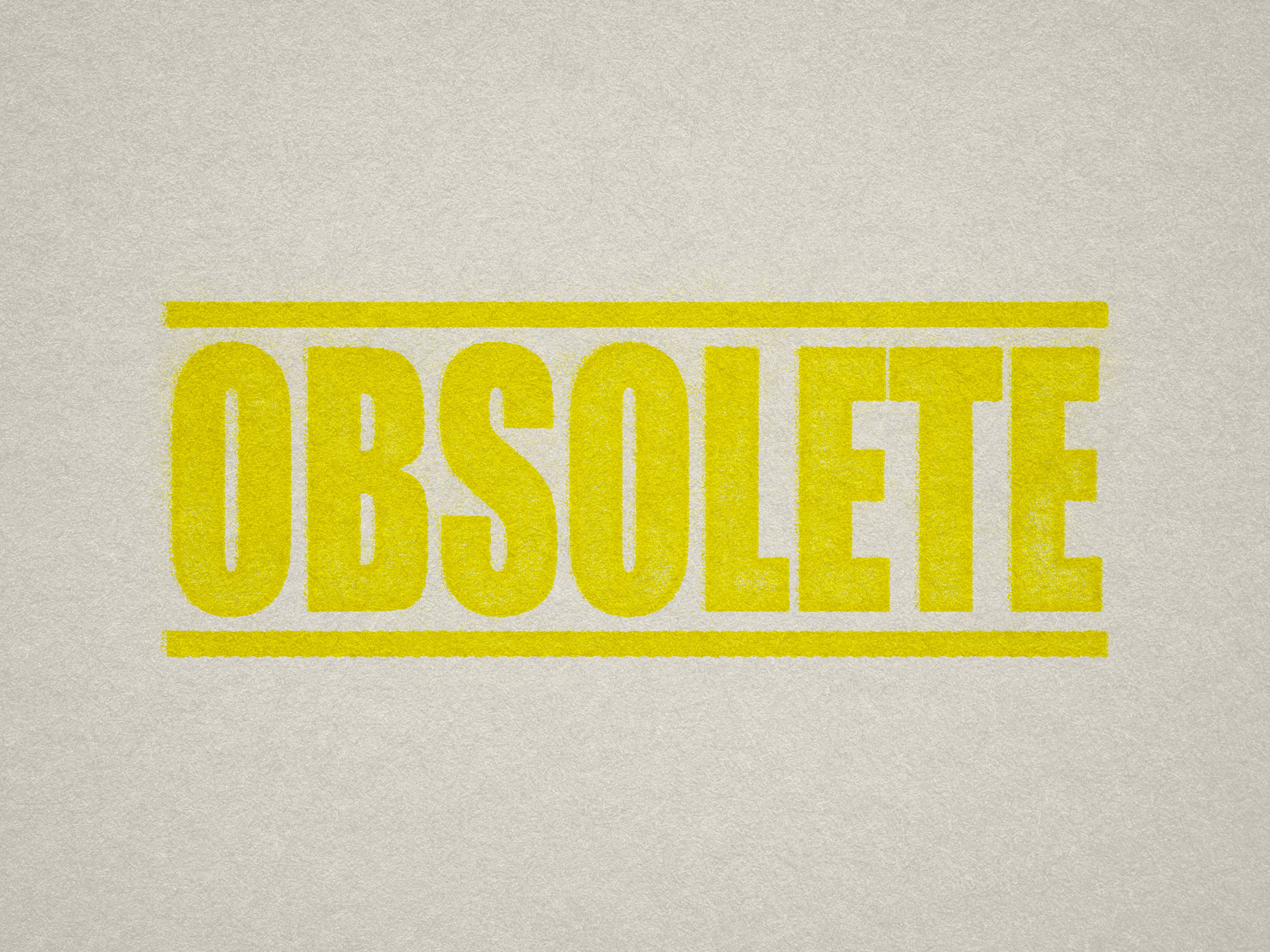 mock up design of 'Obsolete" rubber stamp yellow ink in paper background stampers hand stamp office business inventory documents