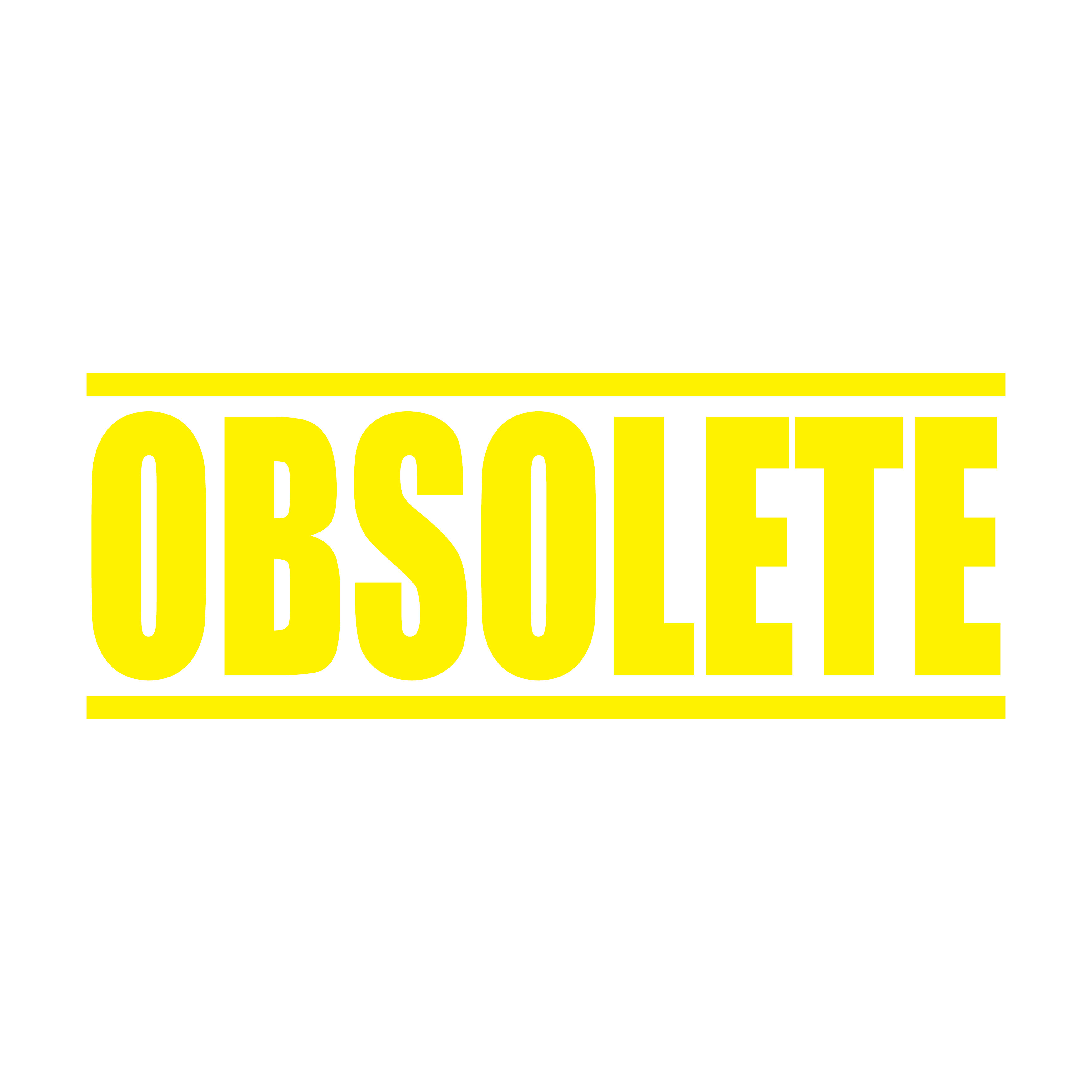 A yellow self inking rubber stamp with the word 'Obsolete' printed in bold capital letters in yellow ink. stampers hand stamp office business inventory documents