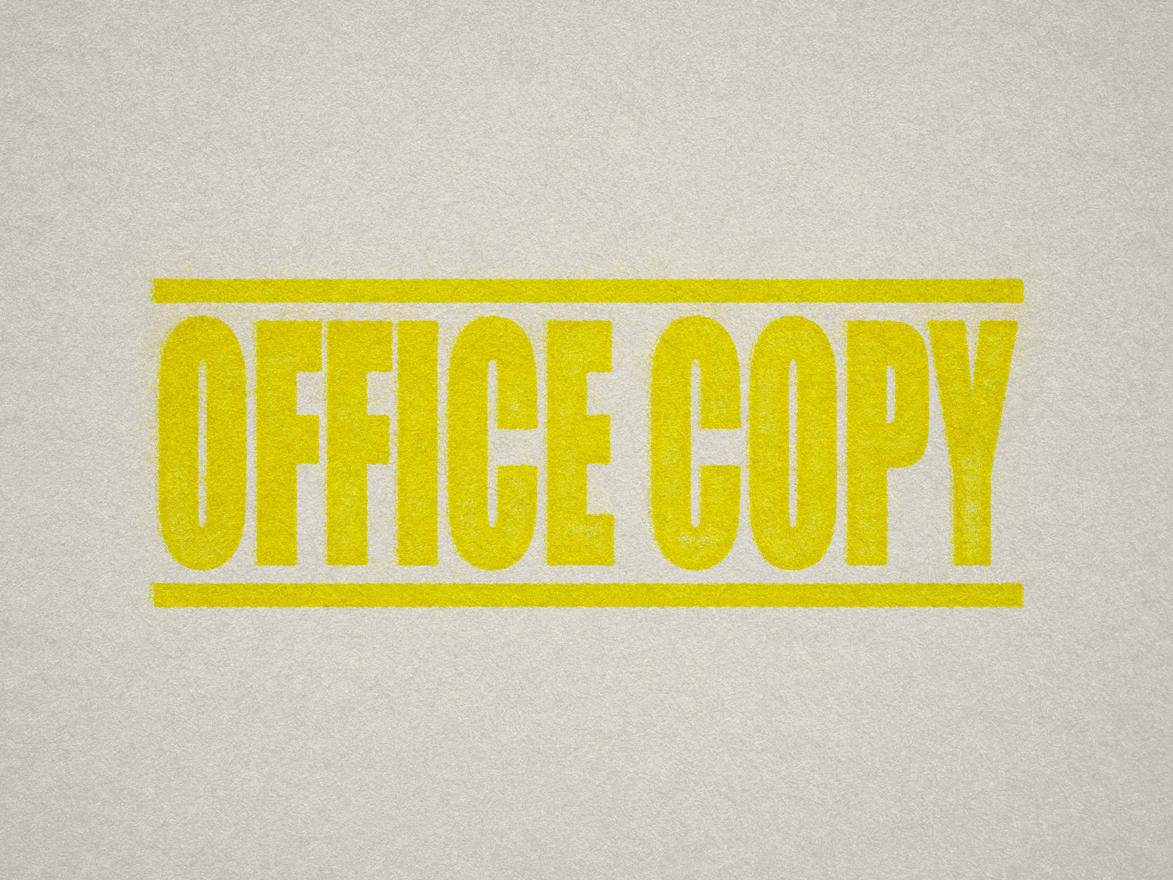 mock up design of 'Office Copy" rubber stamp yellow ink in paper background stampers hand stamp office business inventory documents self inking prefill refillable stamps stamping