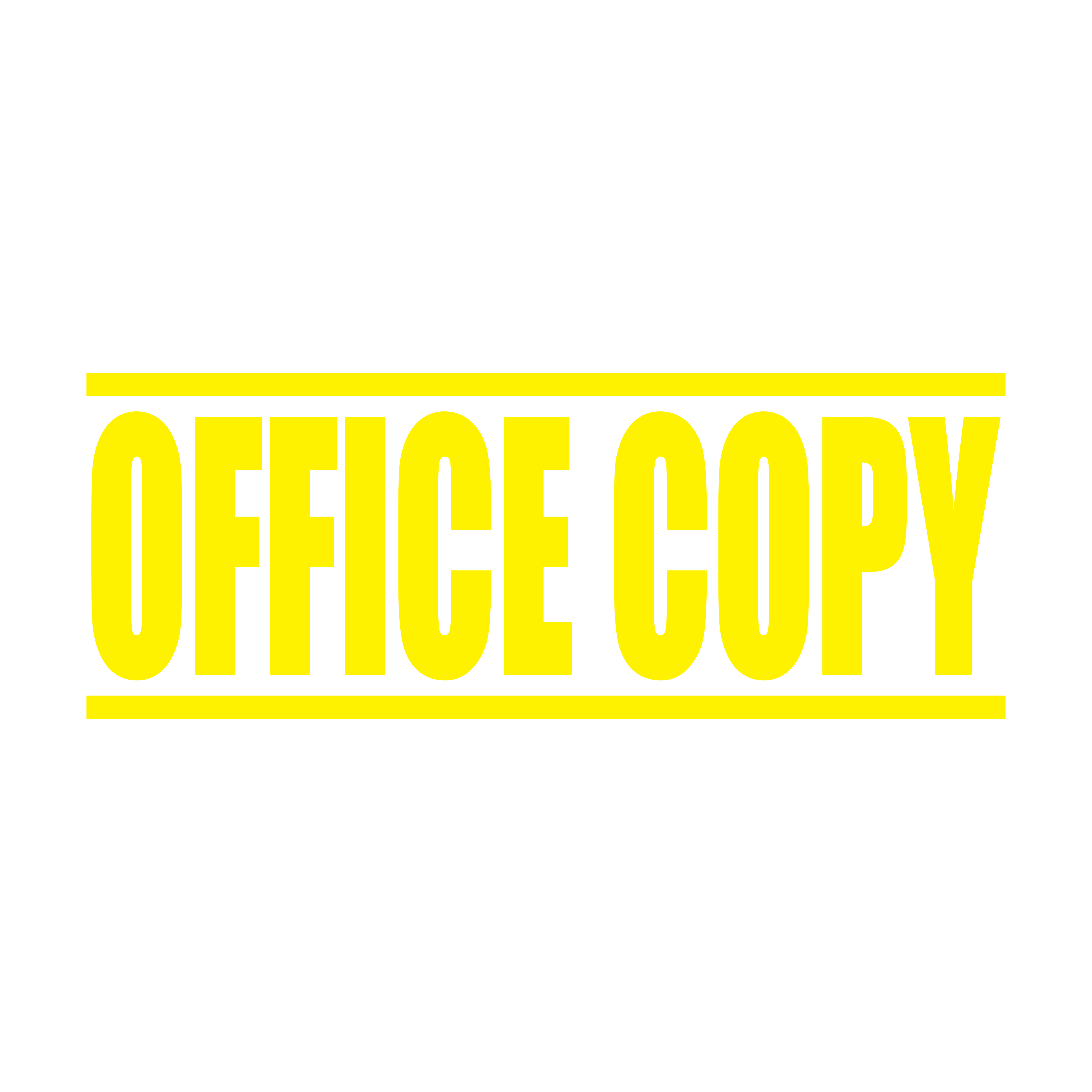 A yellow self inking rubber stamp with the word 'Office Copy' printed in bold capital letters in yellow ink. stampers hand stamp office business inventory documents self inking prefill refillable stamps stamping