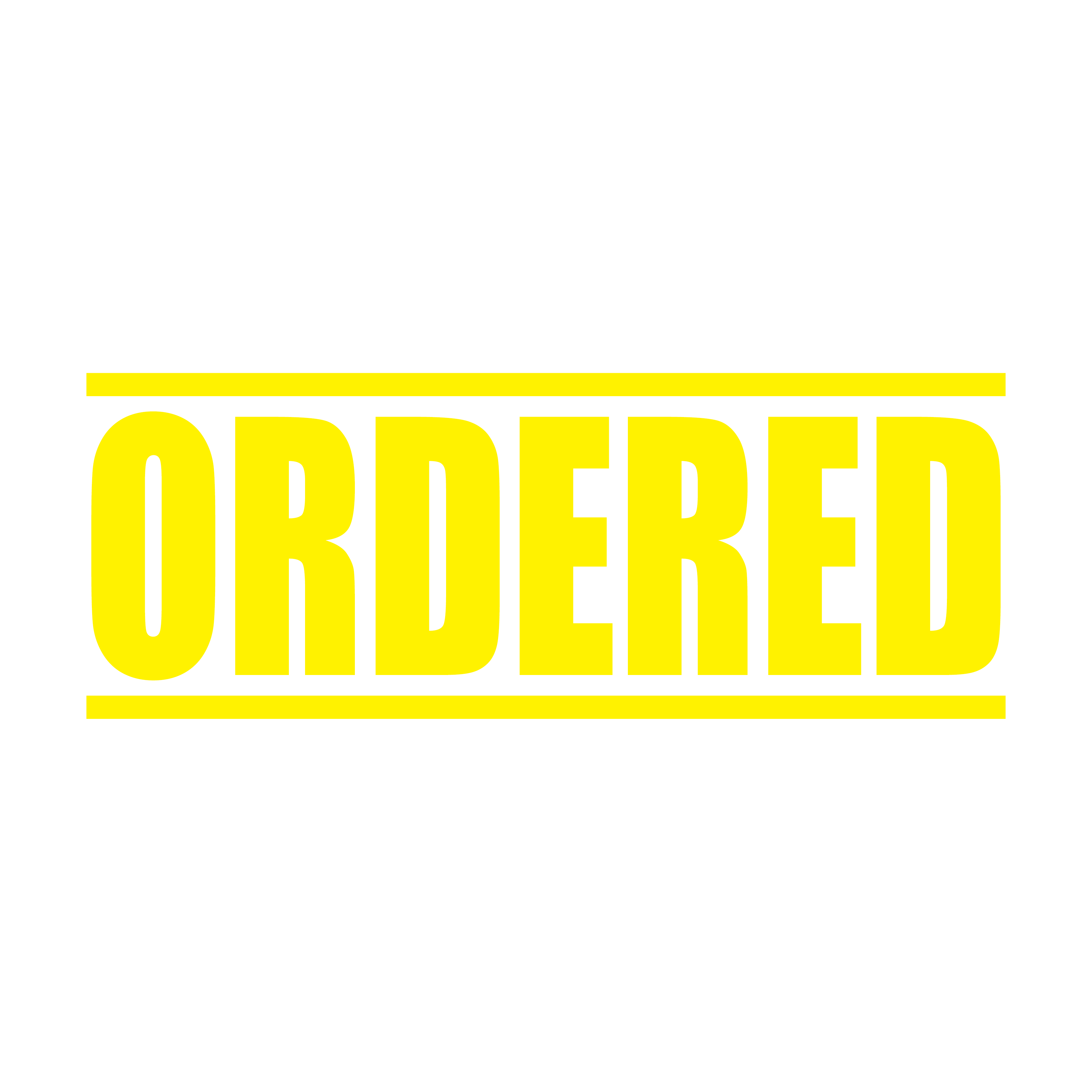 "A yellow self inking rubber stamp with the word 'ORDERED' printed in bold capital letters in yellow ink. stampers hand stamp office business inventory documents yellow ink
"