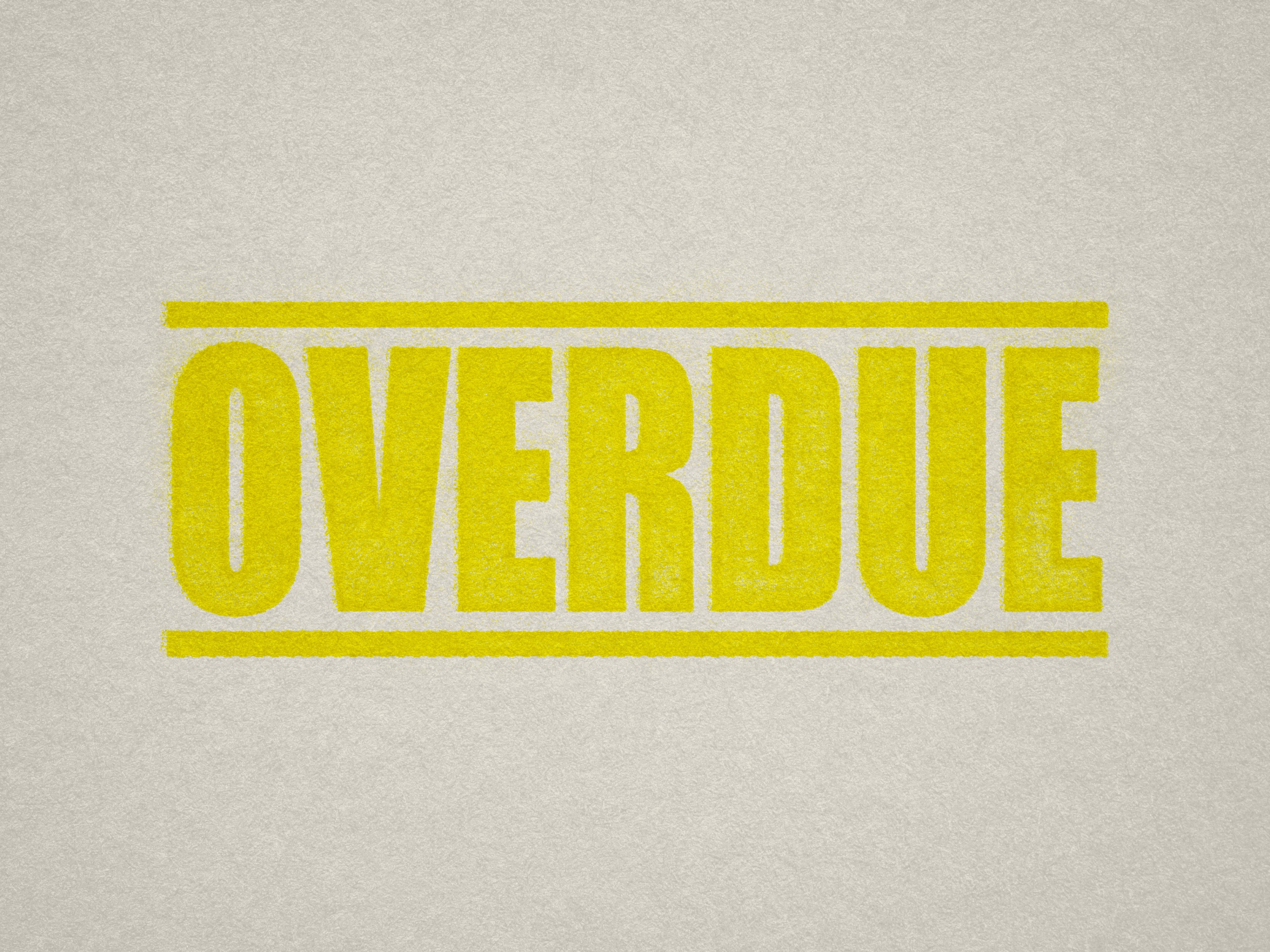 mock up design of 'Overdue " rubber stamp yellow ink in paper background stampers hand stamp office business inventory documents