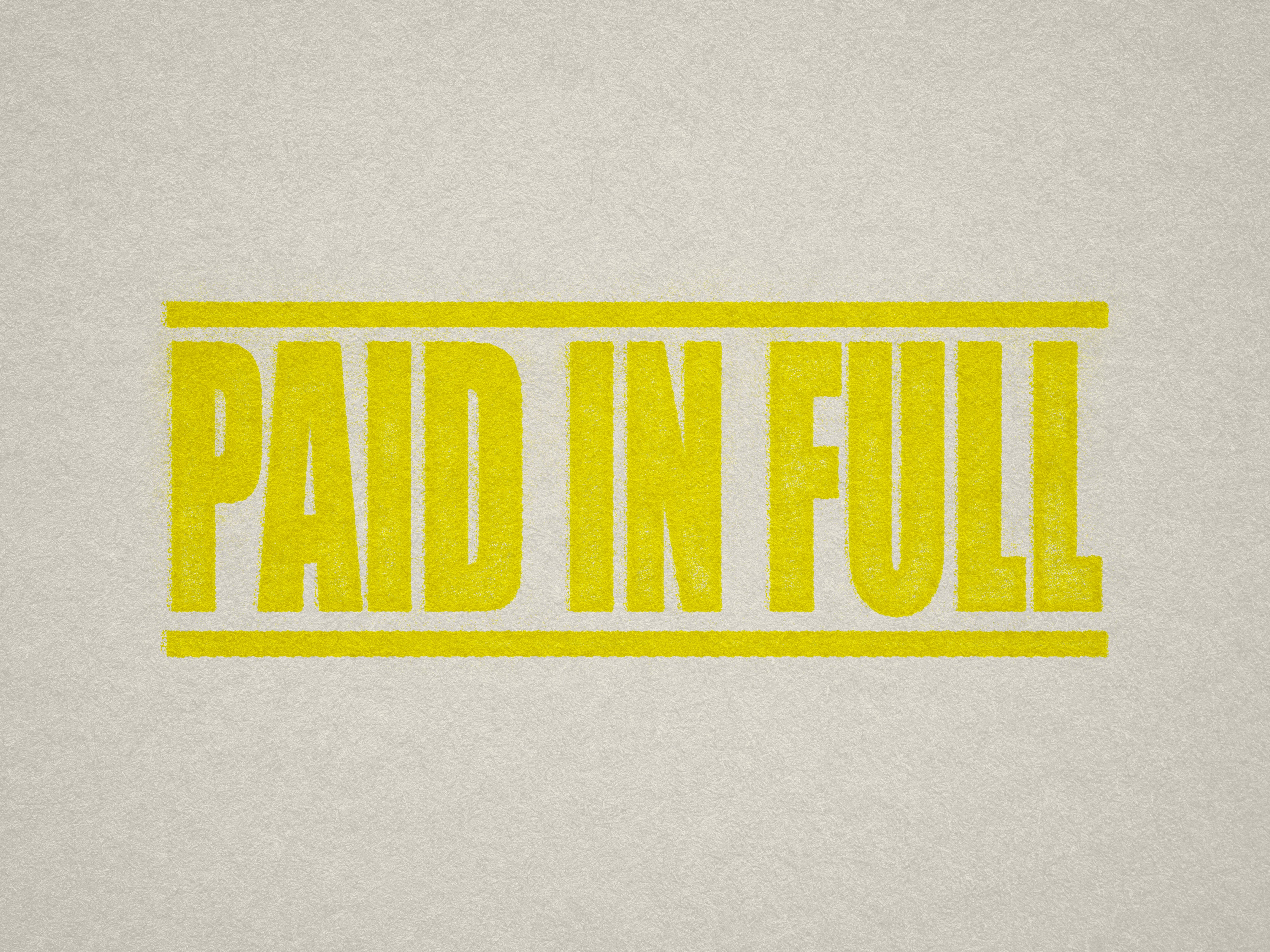 mock up design of 'Paid In Full' rubber stamp yellowink in paper background stampers hand stamp office business inventory documents