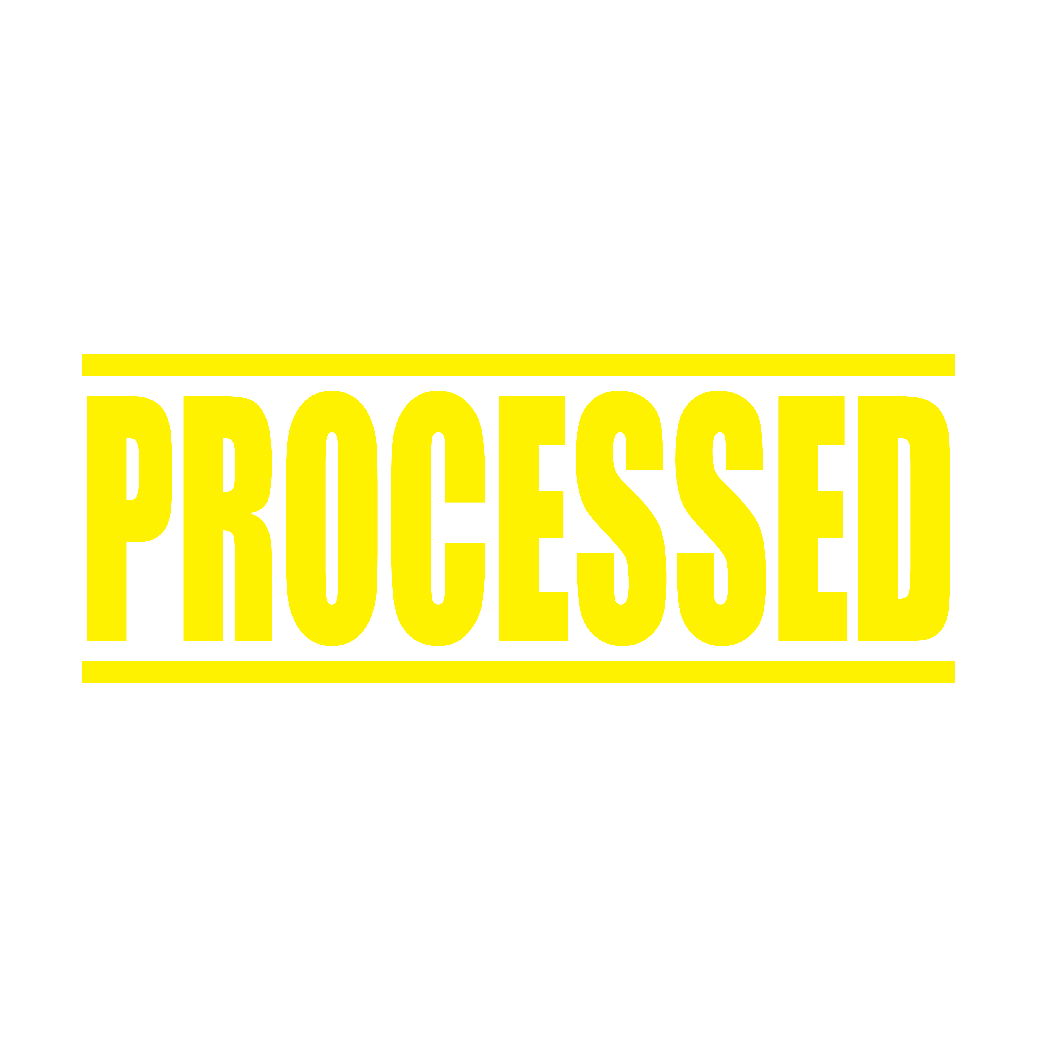 A yellowself inking rubber stamp with the word 'Processed ' printed in bold capital letters in yellow ink. stampers hand stamp office business inventory documents self inking prefill refillable stamps stamping
