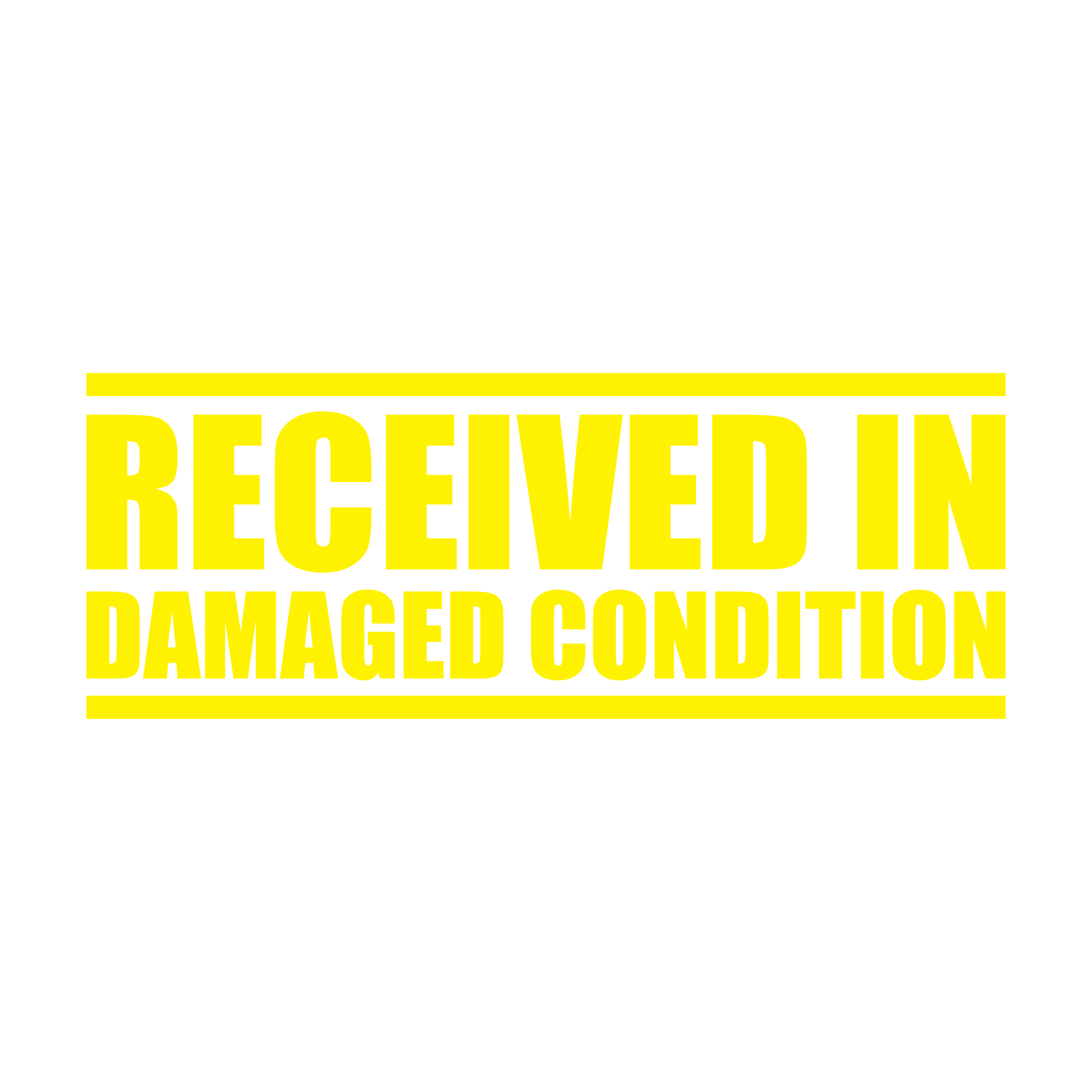 Readymade rubber stamp design "RECEIVED IN DAMAGED CONDITION" yellow ink