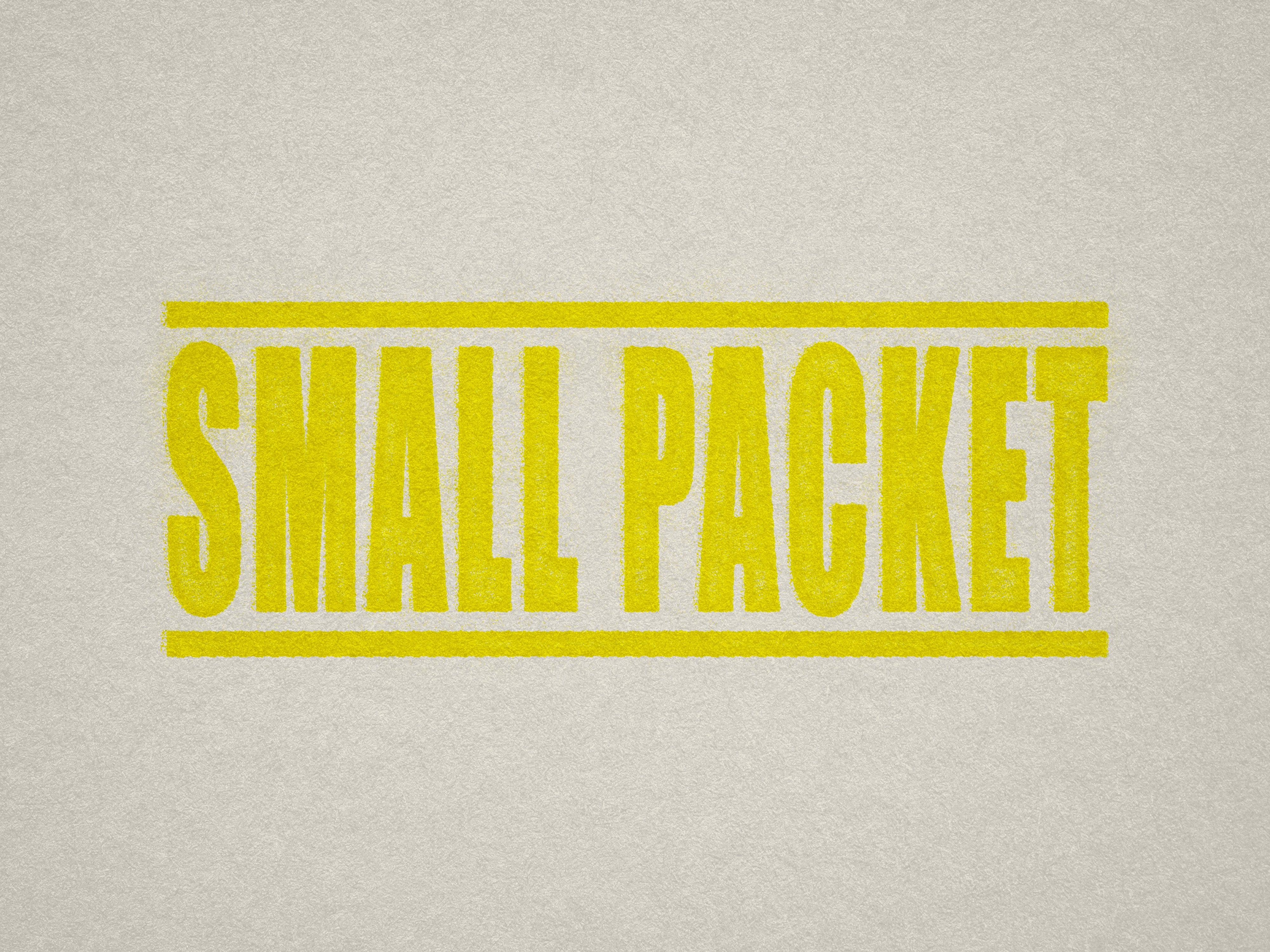 off the shelf stamp design SMALL PACKET yellow ink