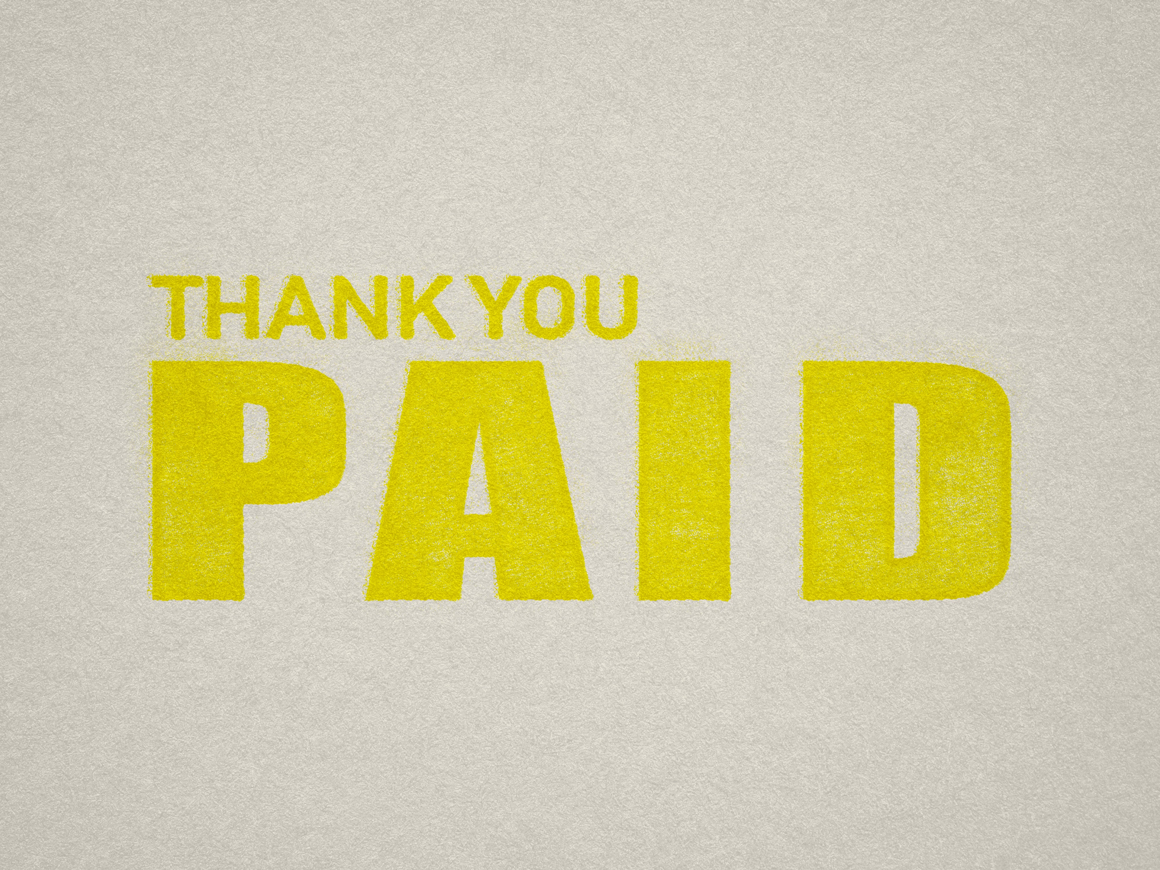 bright yellow Thank you Paid rubber stamp