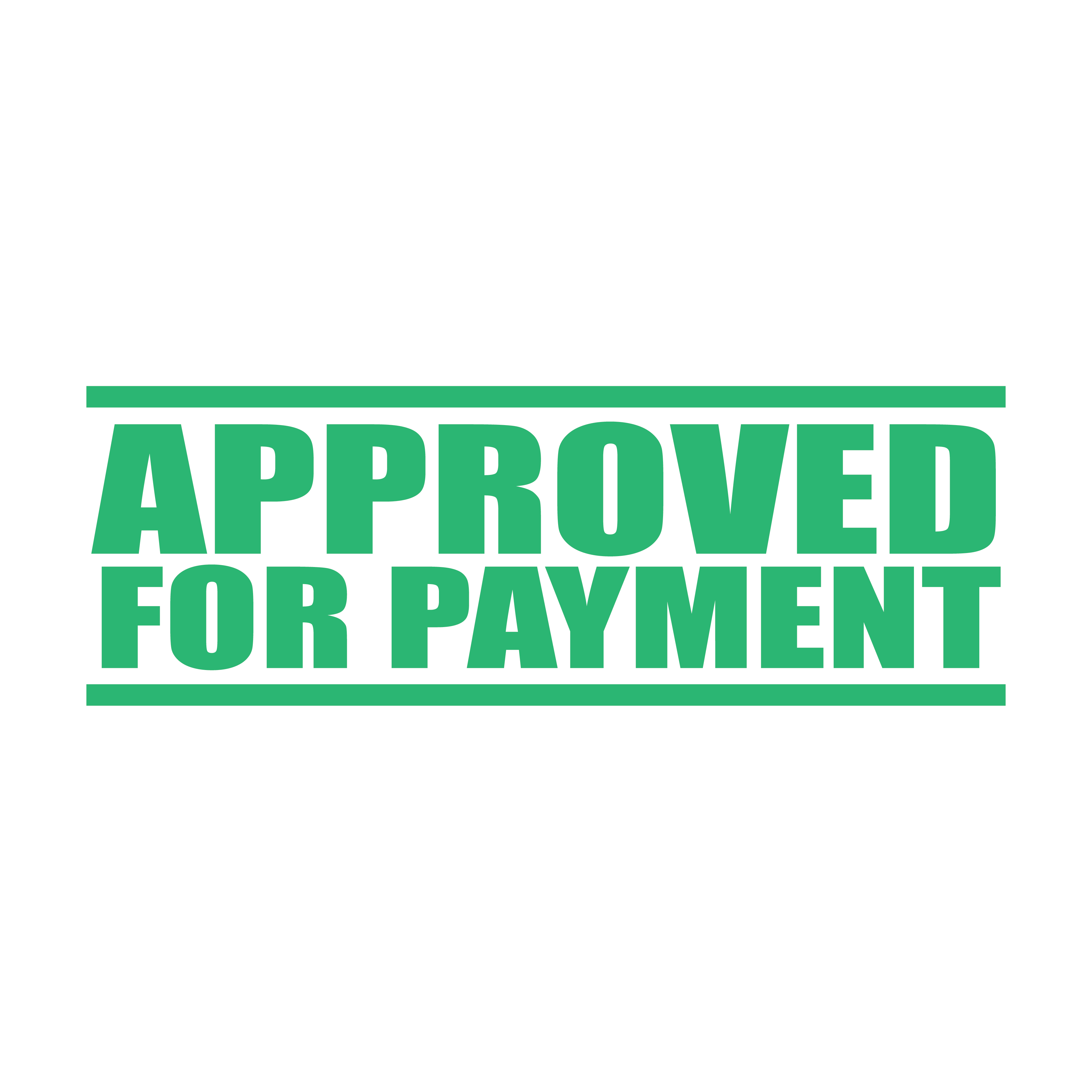 A mint self inking rubber stamp with the word 'Approved For Payment' printed in bold capital letters in mint ink. stampers hand stamp office business inventory documents
