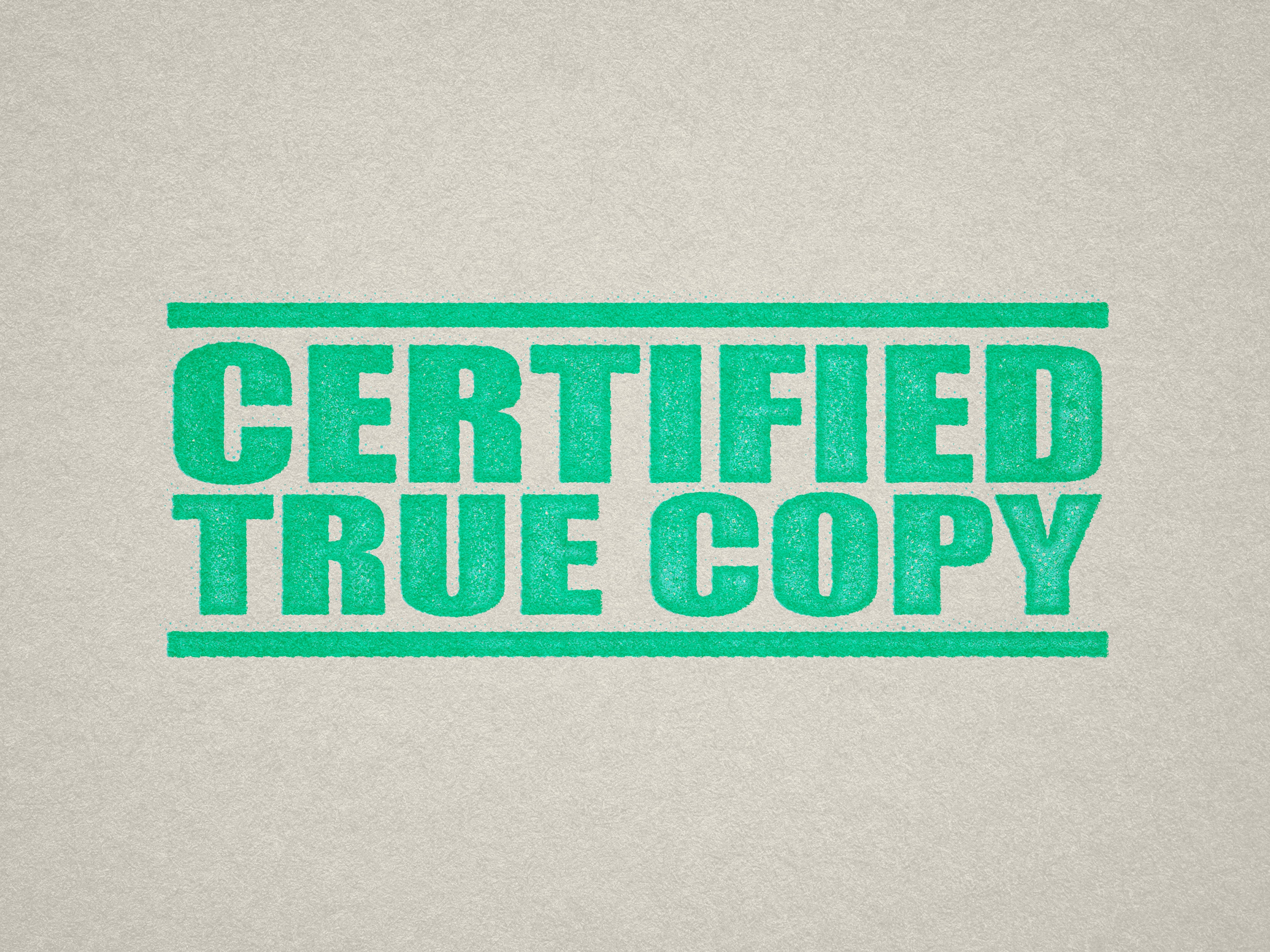 mock up design of 'Certified True Copy' rubber stamp mint ink in paper background stampers hand stamp office business inventory documents self inking prefill refillable stamps stamping