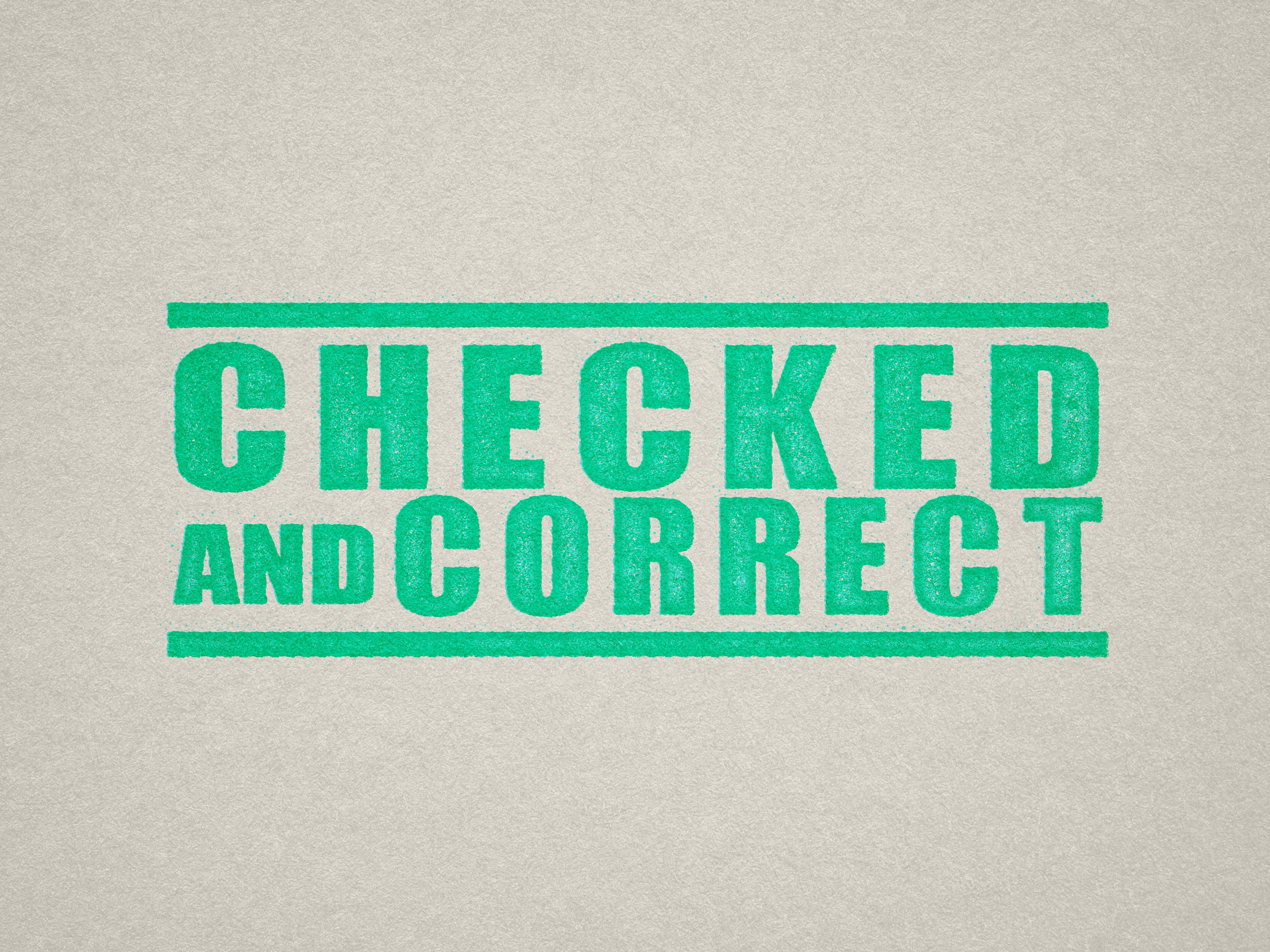 Checked and Correct hand stamp Mint ink
