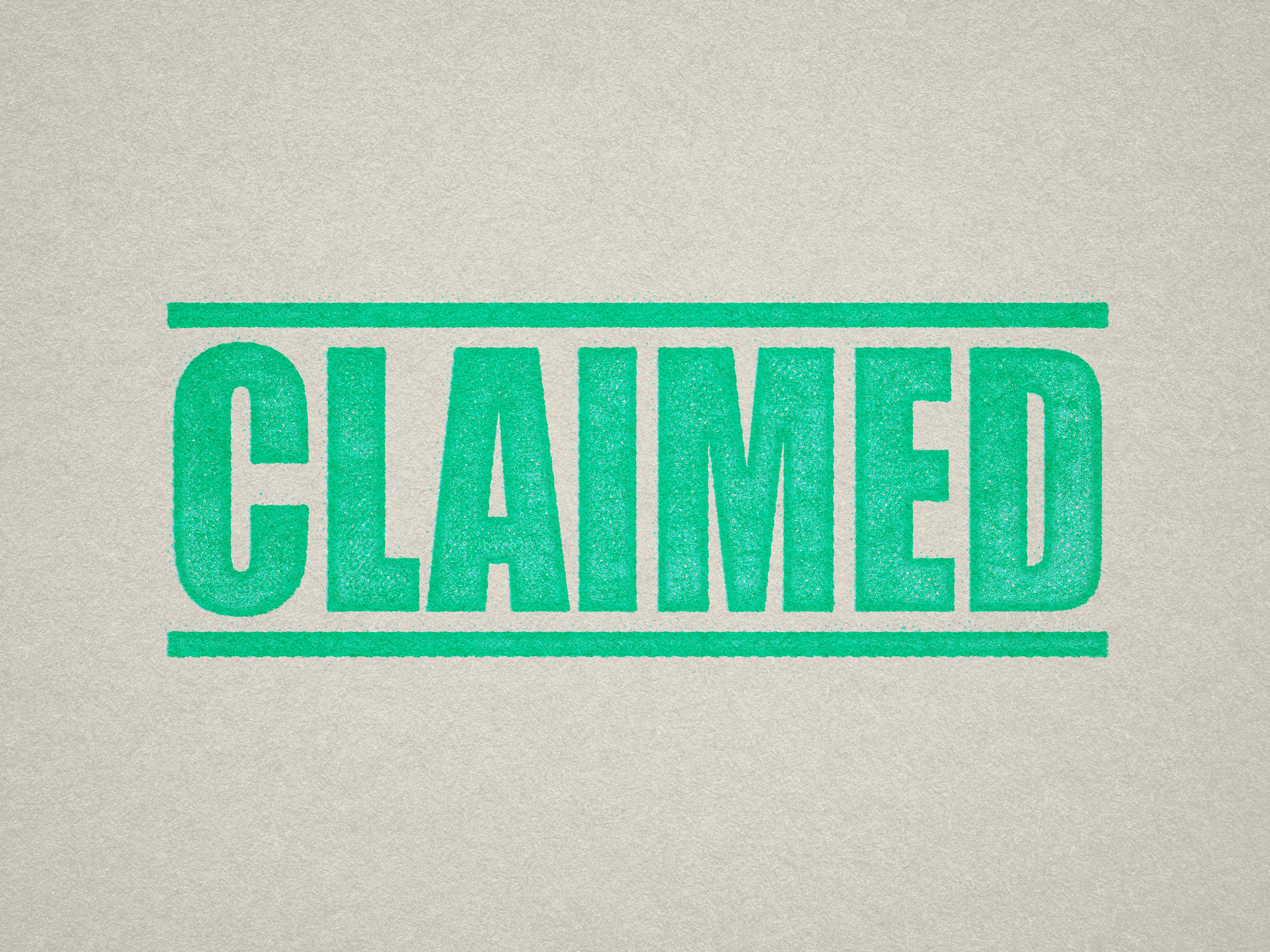 mock up design of 'Claimed' rubber stamp mint ink in paper background stampers hand stamp office business inventory documents self inking prefill refillable stamps stamping