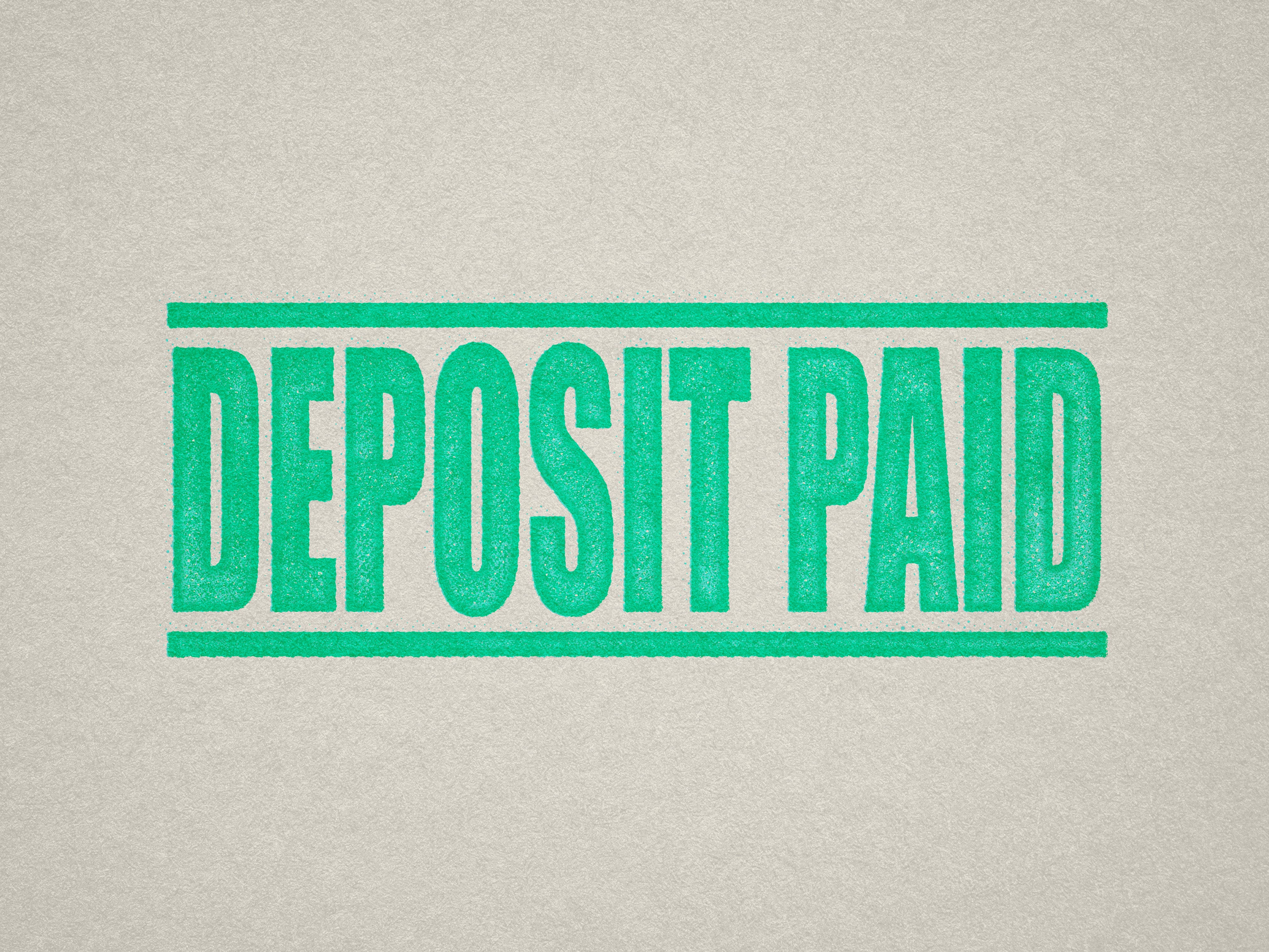 mock up design of 'Deposit Paid' rubber stamp mint ink in paper background stampers hand stamp office business inventory documents self inking prefill refillable stamps stamping