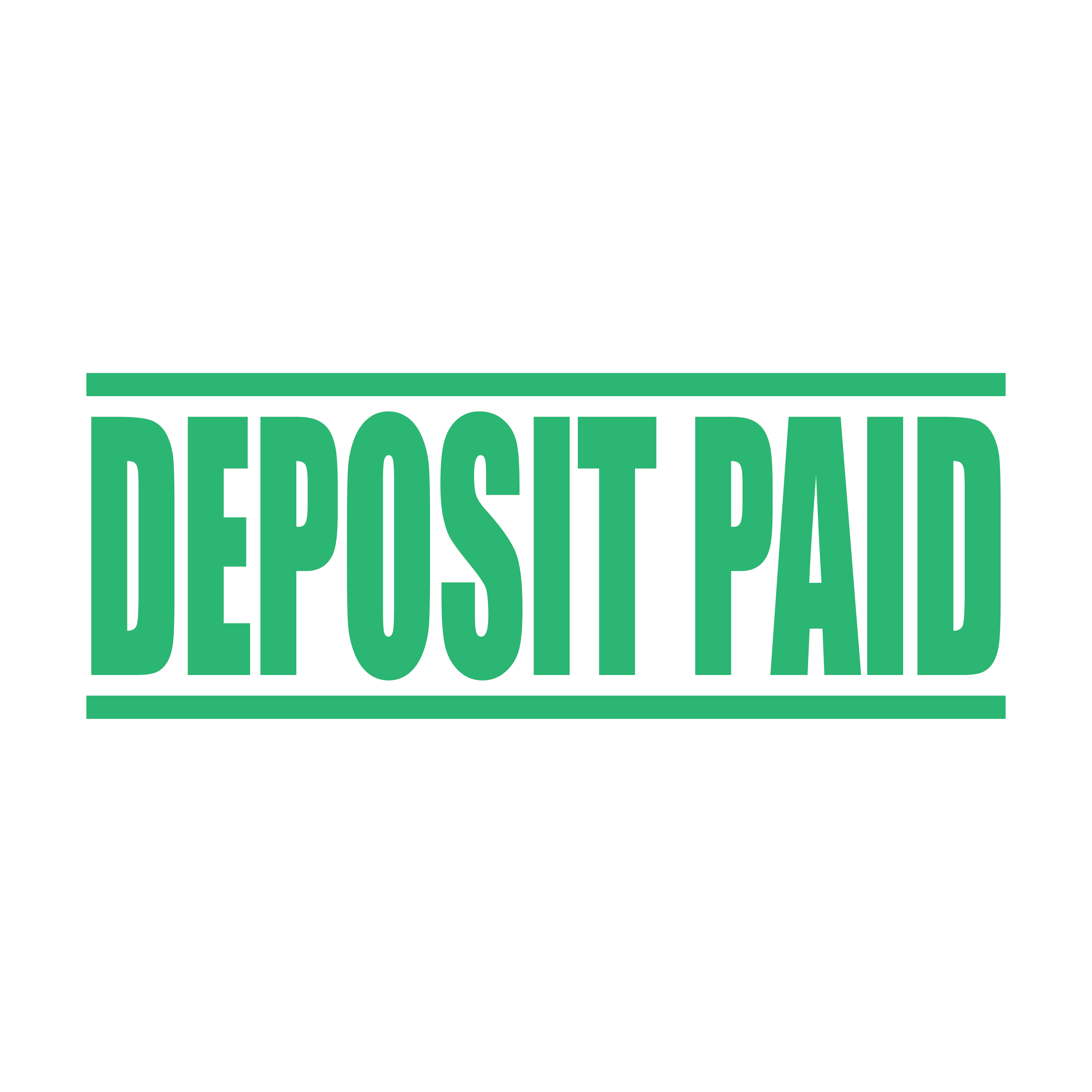 A mint self inking rubber stamp with the word 'Deposit Paid' printed in bold capital letters in mint ink. stampers hand stamp office business inventory documents self inking prefill refillable stamps stamping