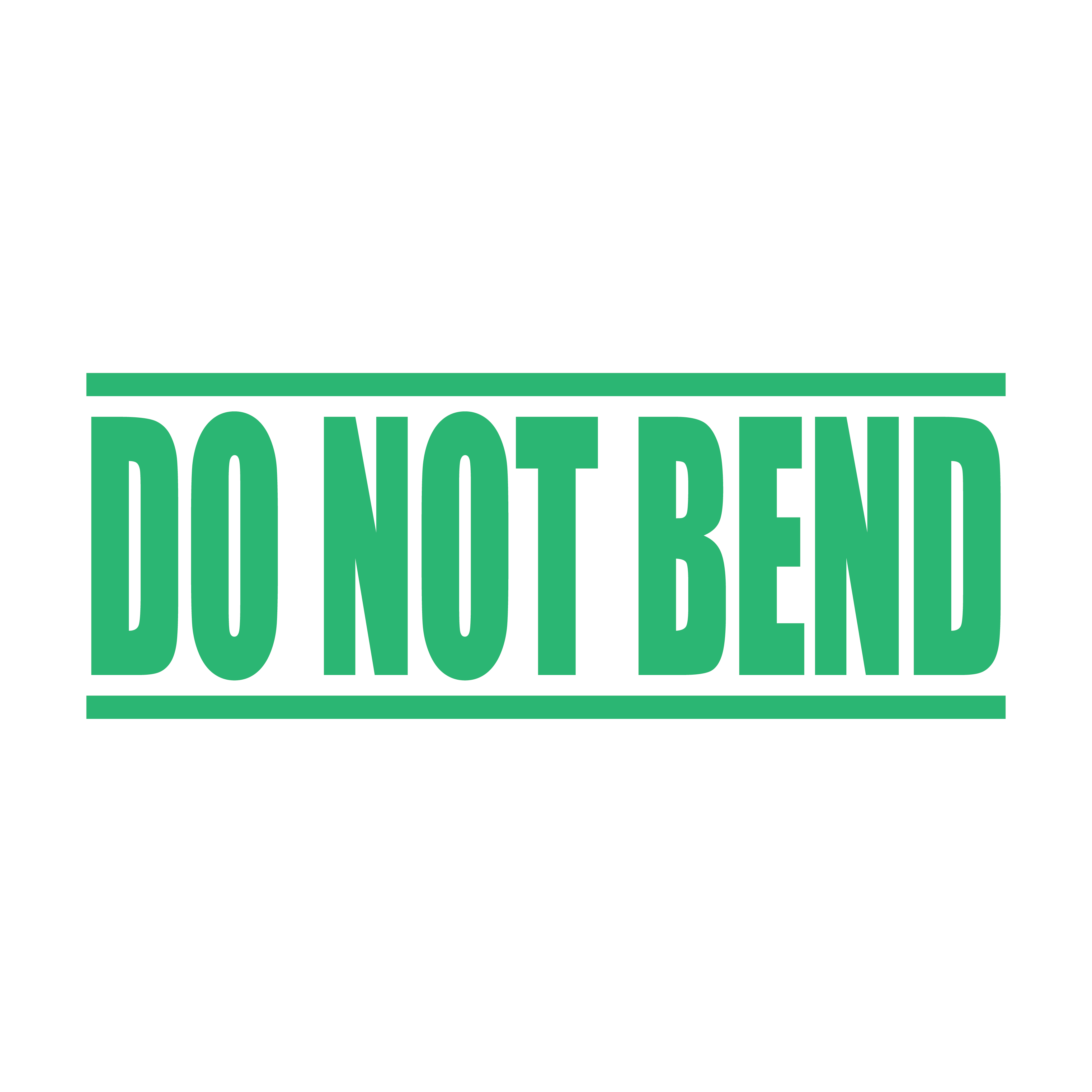 A mint self inking rubber stamp with the word 'DO NOT BEND ' printed in bold capital letters in mint ink. stampers hand stamp office business inventory documents