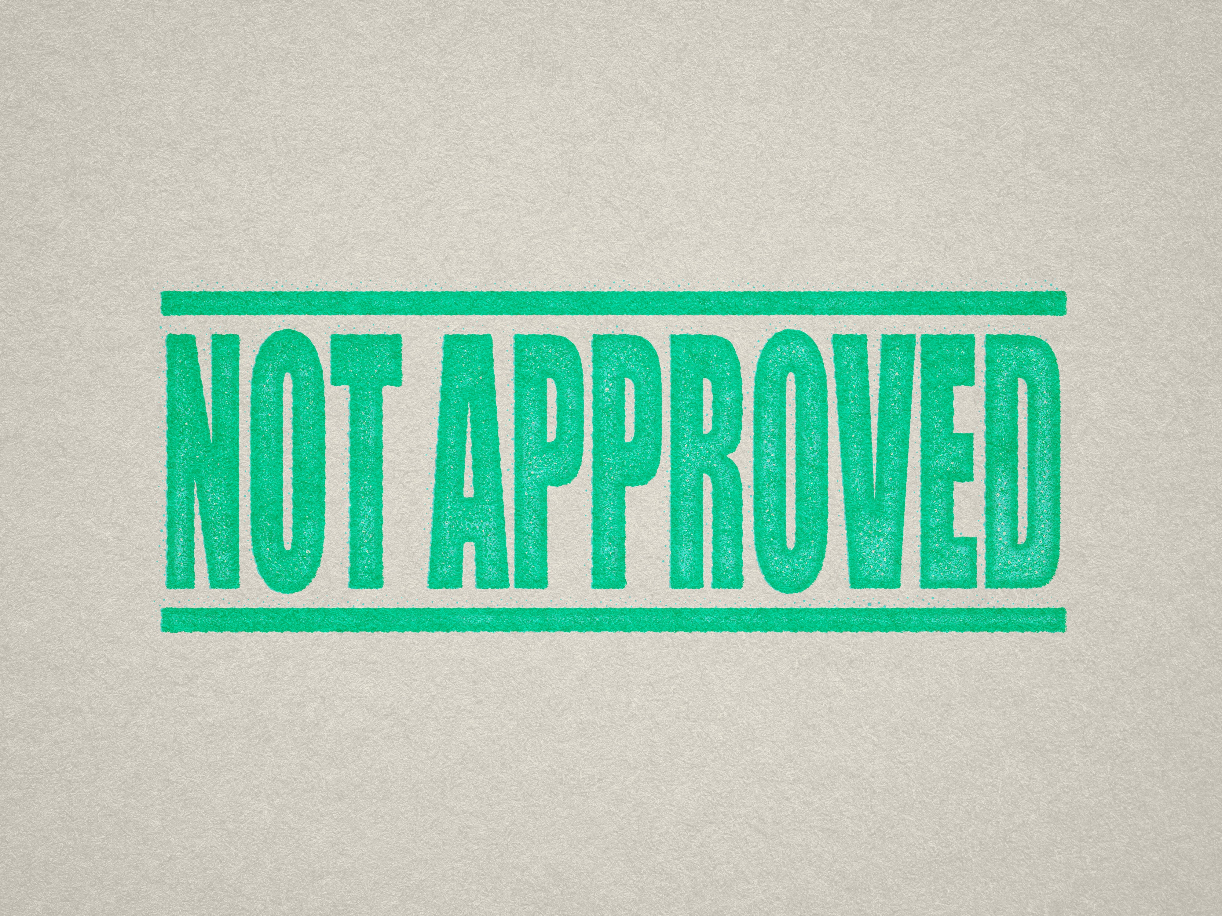 mock up design of 'Not Approved' rubber stamp mint ink in paper background stampers hand stamp office business inventory documents self inking prefill refillable stamps stamping