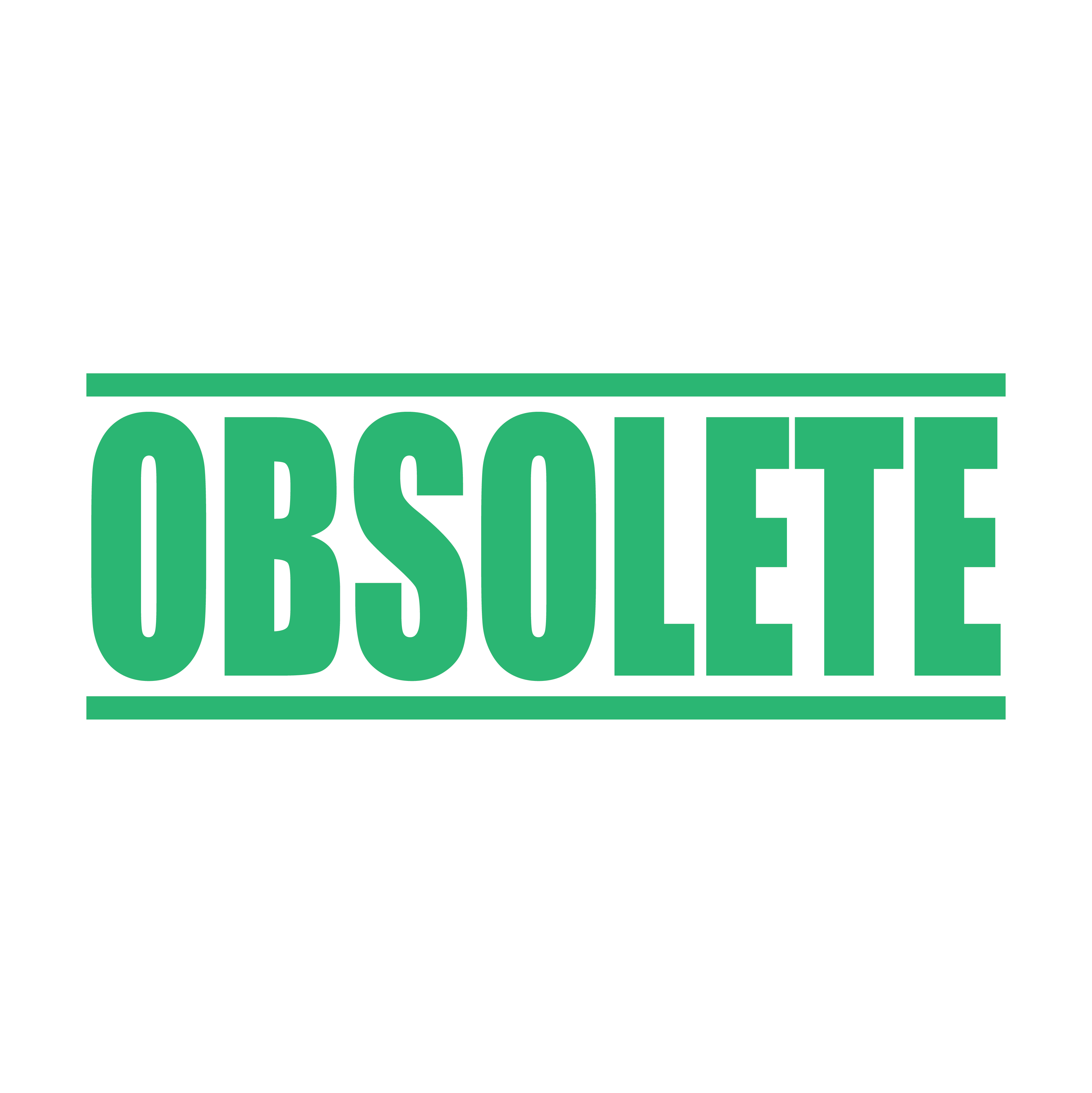 A mint self inking rubber stamp with the word 'Obsolete' printed in bold capital letters in mint ink. stampers hand stamp office business inventory documents