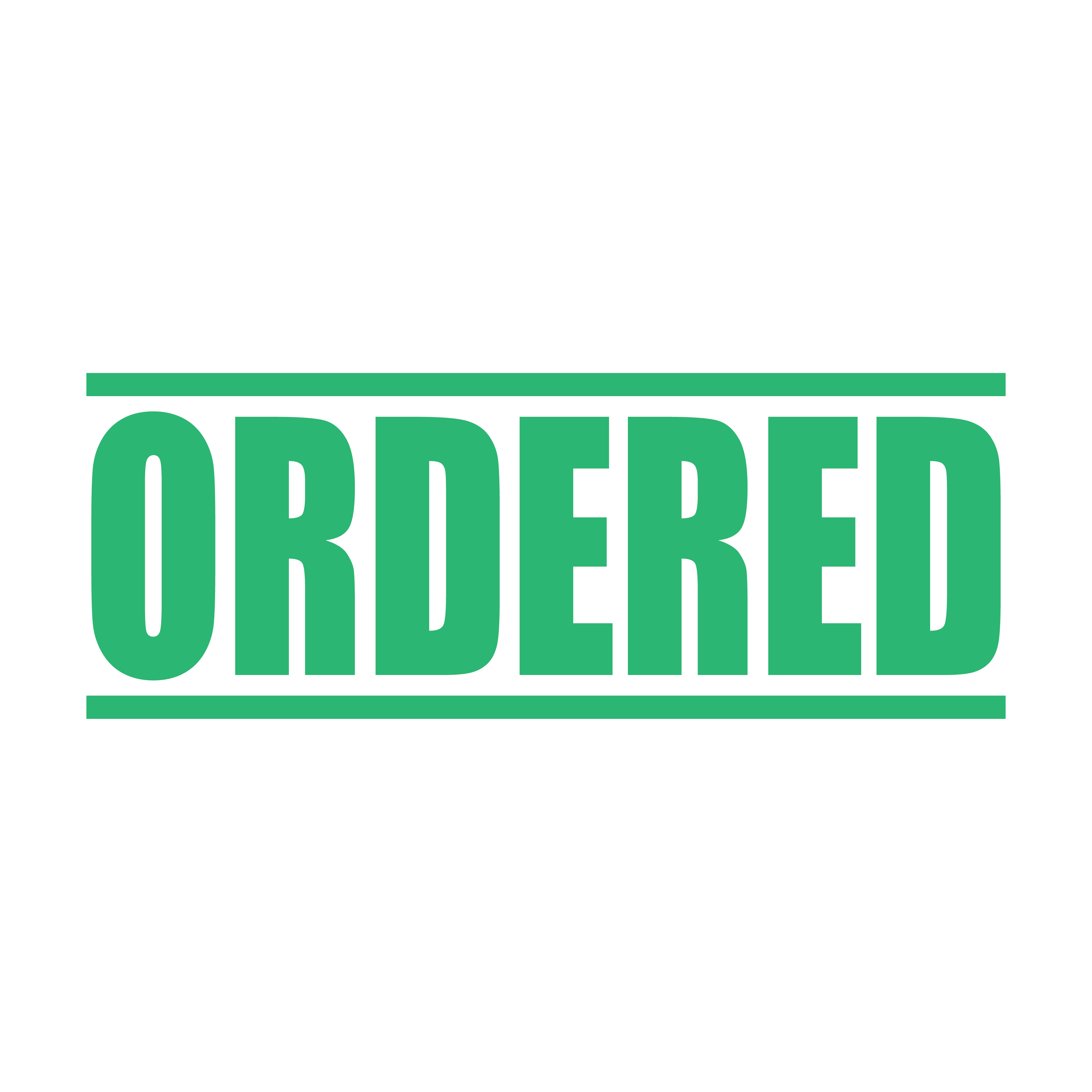 "A mint self inking rubber stamp with the word 'ORDERED' printed in bold capital letters in mint ink. stampers hand stamp office business inventory documents mint ink
"