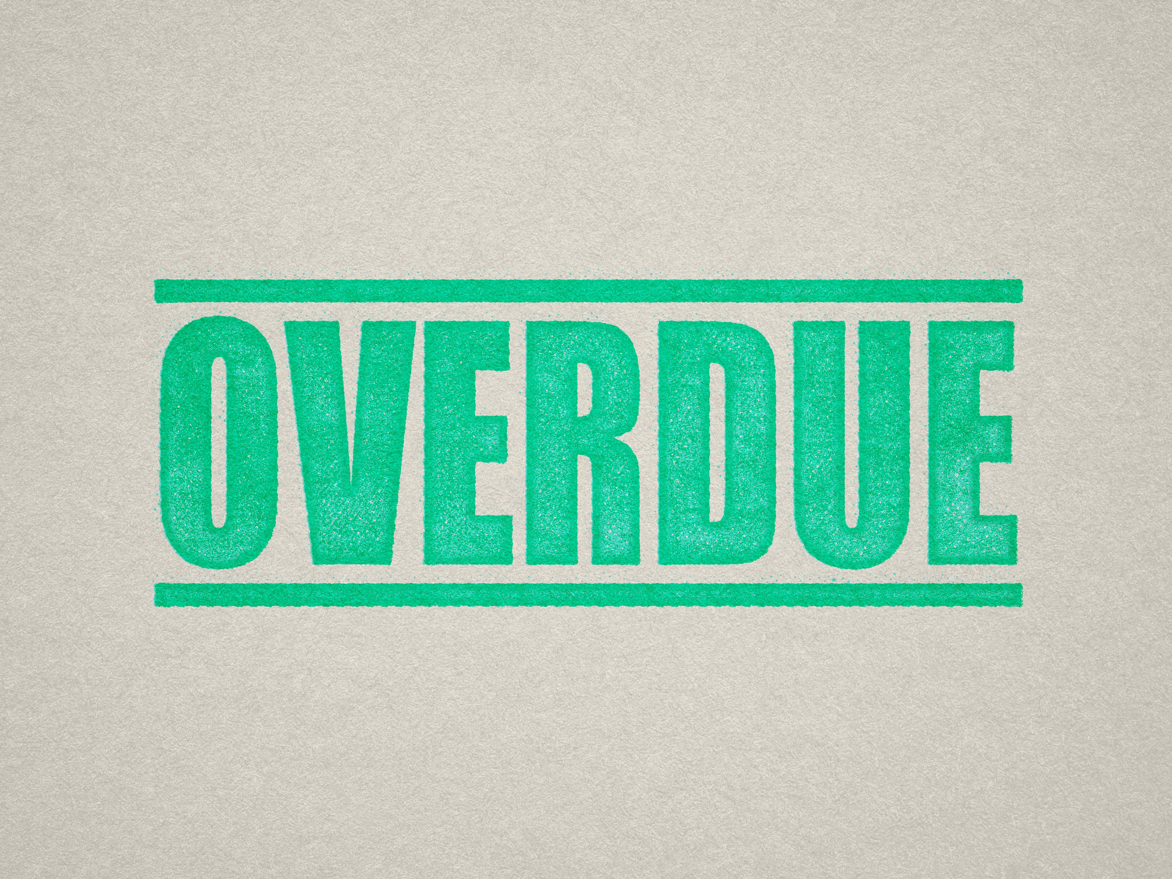mock up design of 'Overdue " rubber stamp mint ink in paper background stampers hand stamp office business inventory documents
