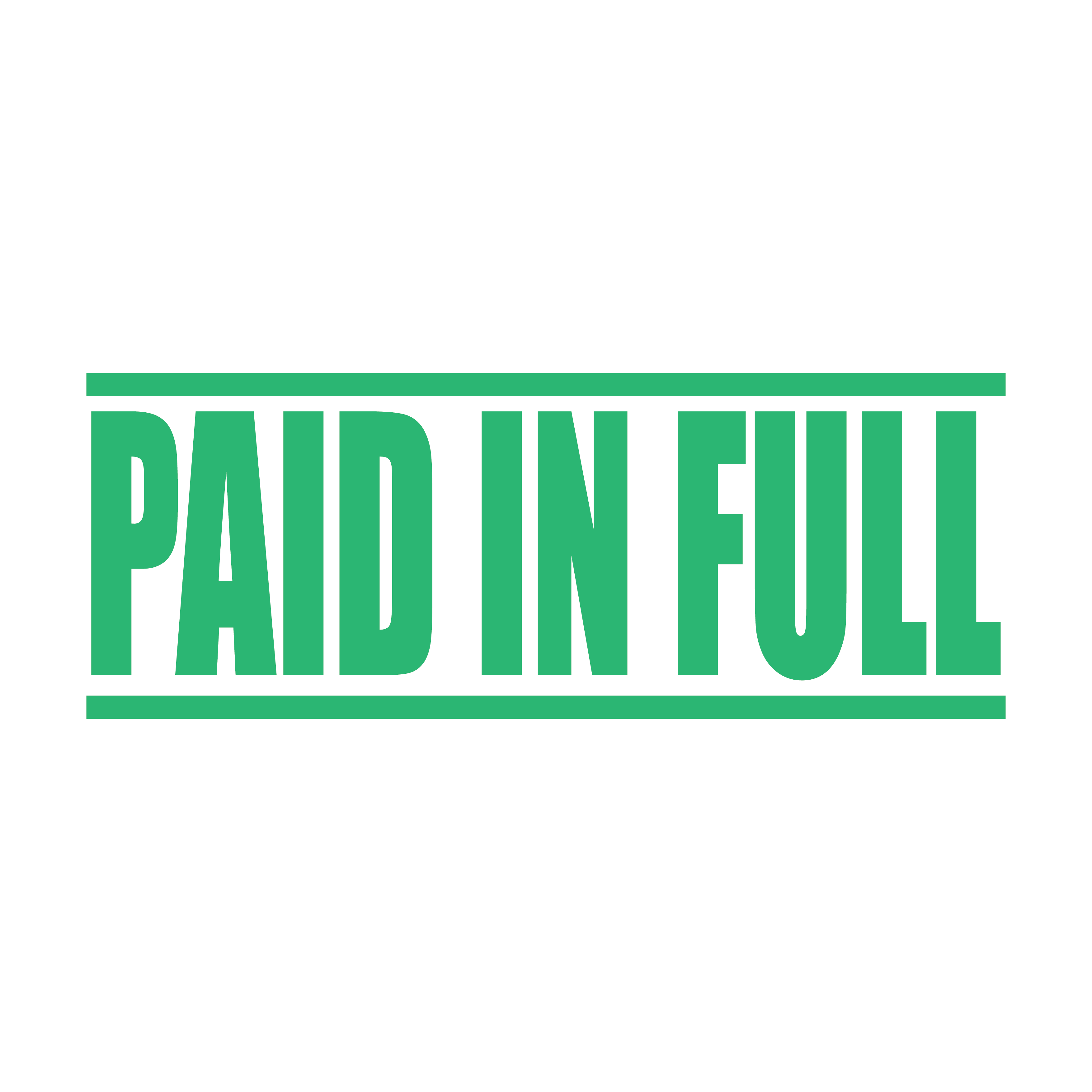 A mint self inking rubber stamp with the word 'Paid In Full' printed in bold capital letters in mint ink. stampers hand stamp office business inventory documents