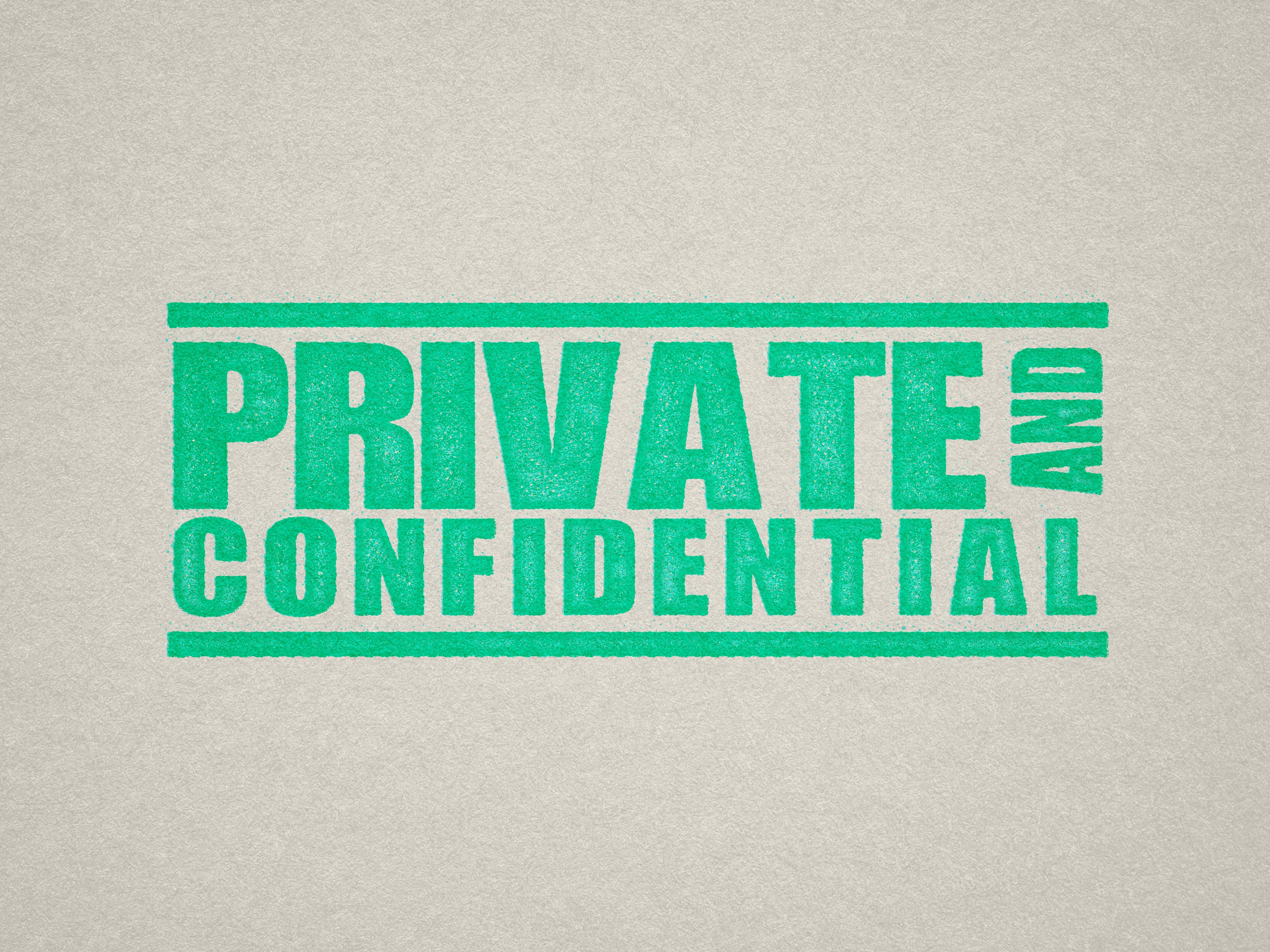 mock up design of 'Private and Confidential" rubber stamp mint ink in paper background stampers hand stamp office business inventory documents