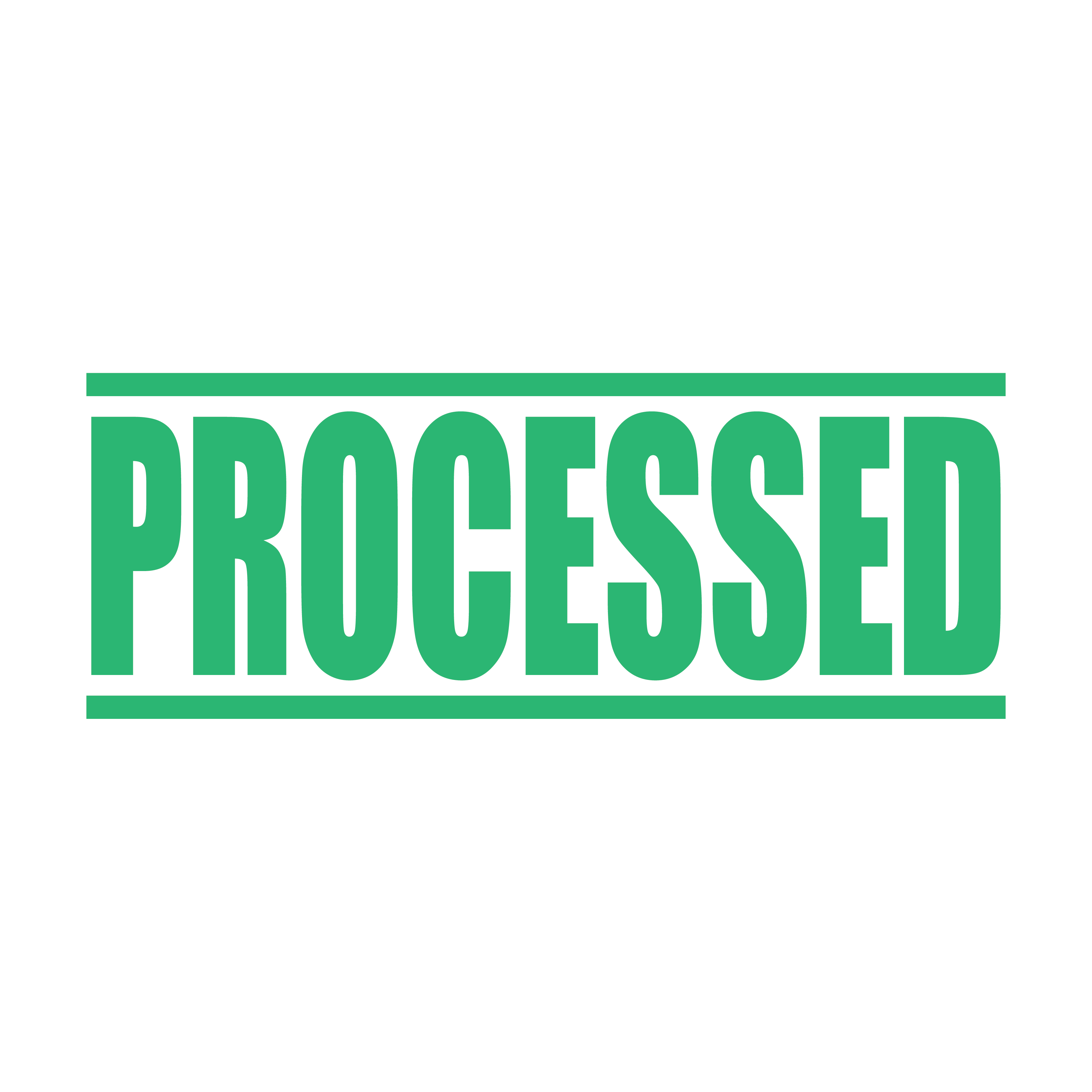 A mint self inking rubber stamp with the word 'Processed ' printed in bold capital letters in mint ink. stampers hand stamp office business inventory documents self inking prefill refillable stamps stamping
