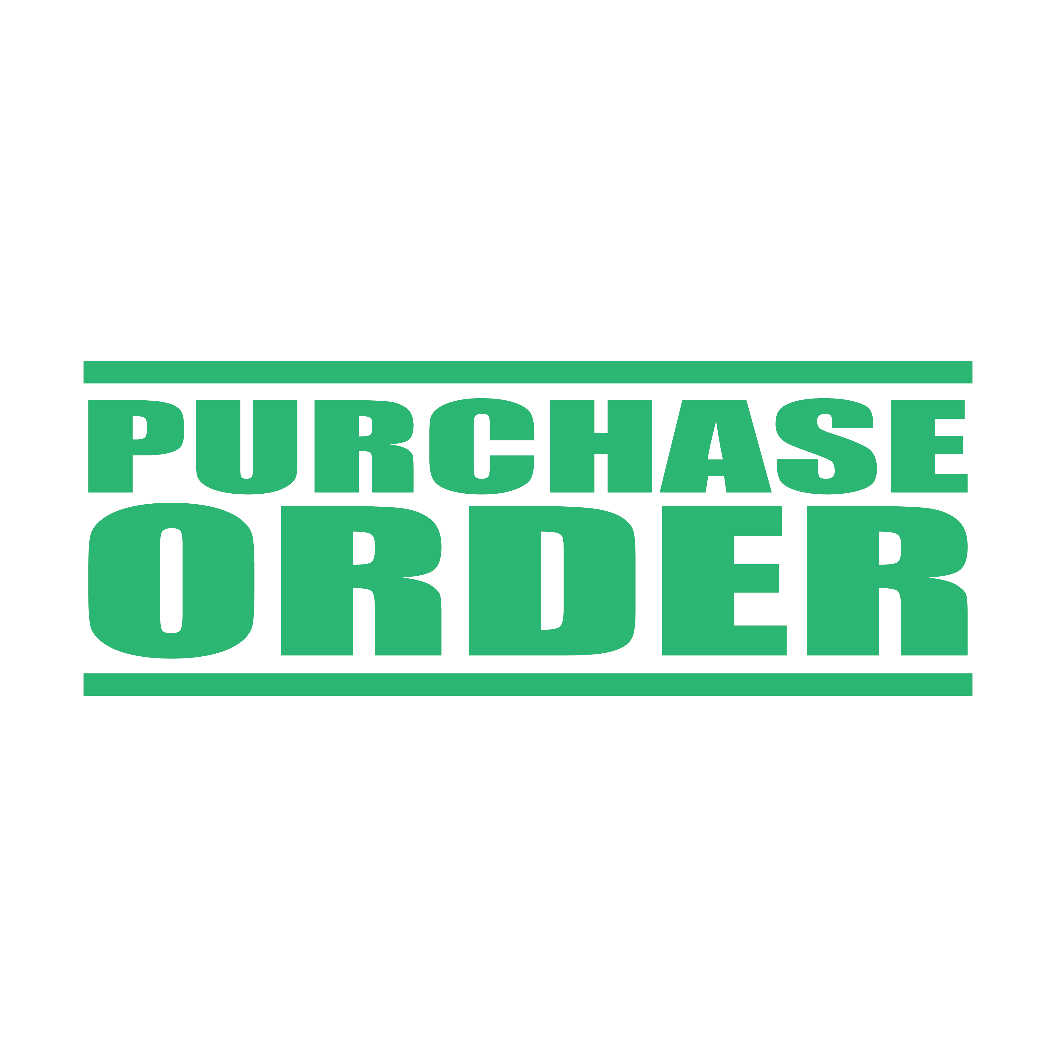 Mint 'PURCHASE ORDER' stamp on Self-inking hand stamp platform, designed for marking documents.