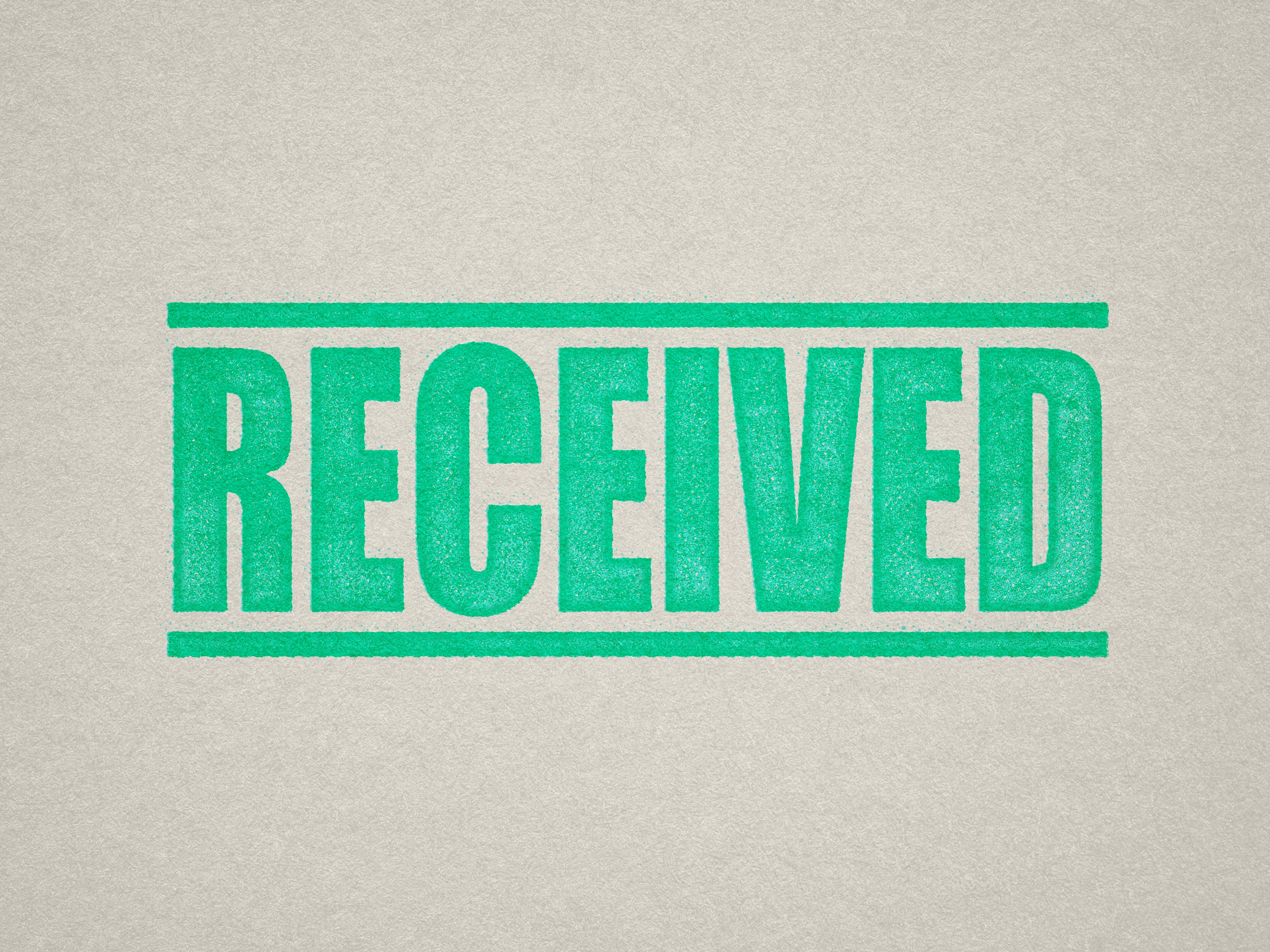 mock up design of 'Received " rubber stamp mint ink in paper background stampers hand stamp office business inventory documents self inking prefill refillable stamps stamping