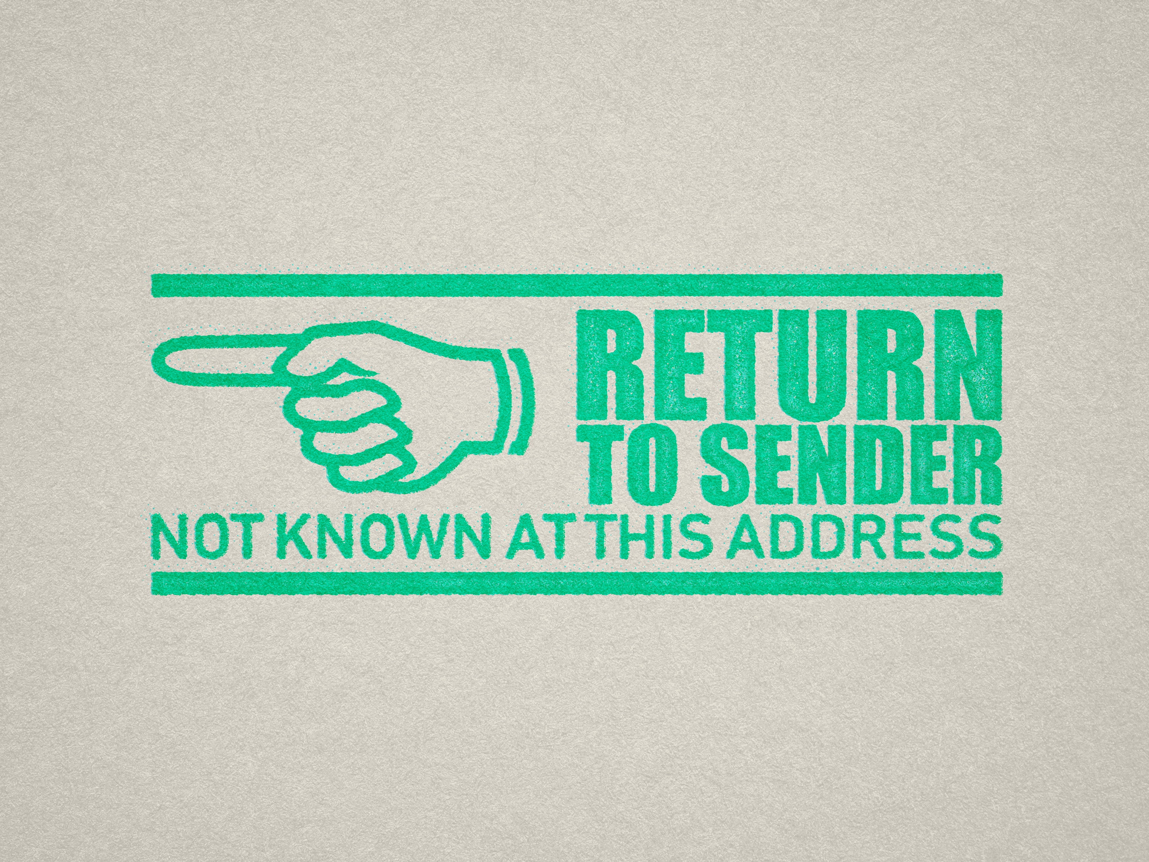 RETURN TO SENDER rubber stamp Mint ink