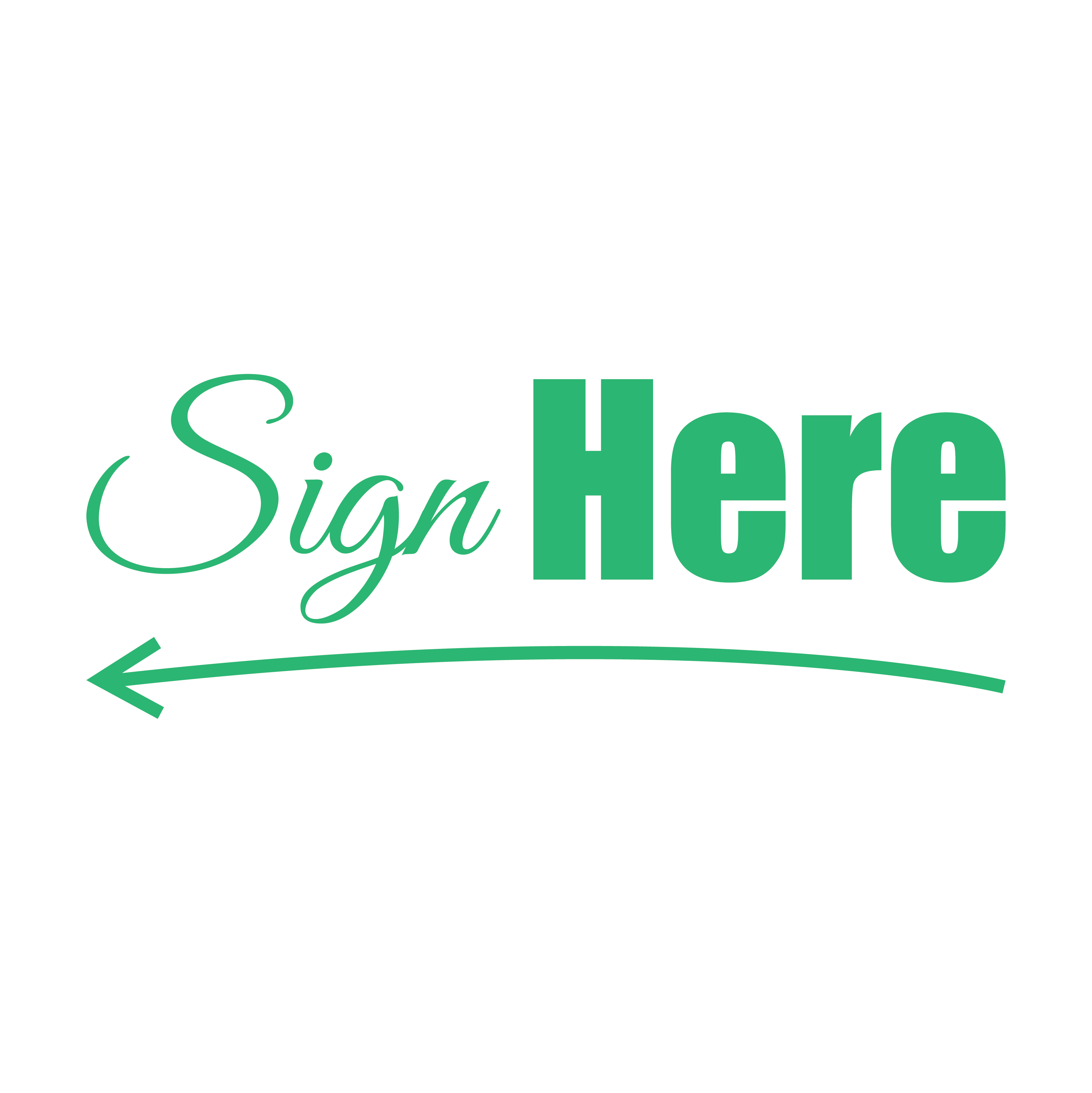 stock designed pre-inked rubber stamp "Sign Here" with a left-pointing arrow mint ink