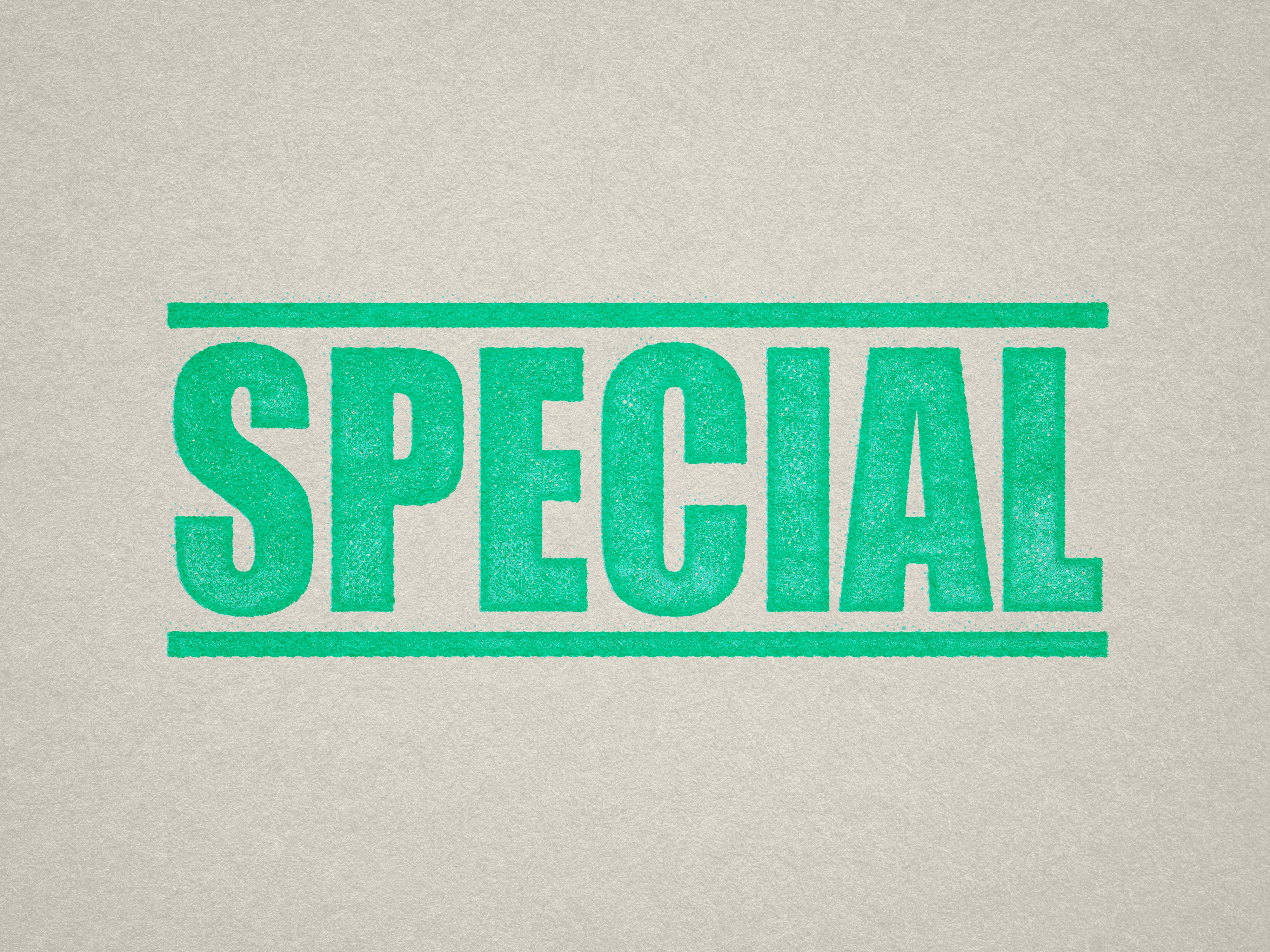 Bold SPECIAL text stamp mint ink