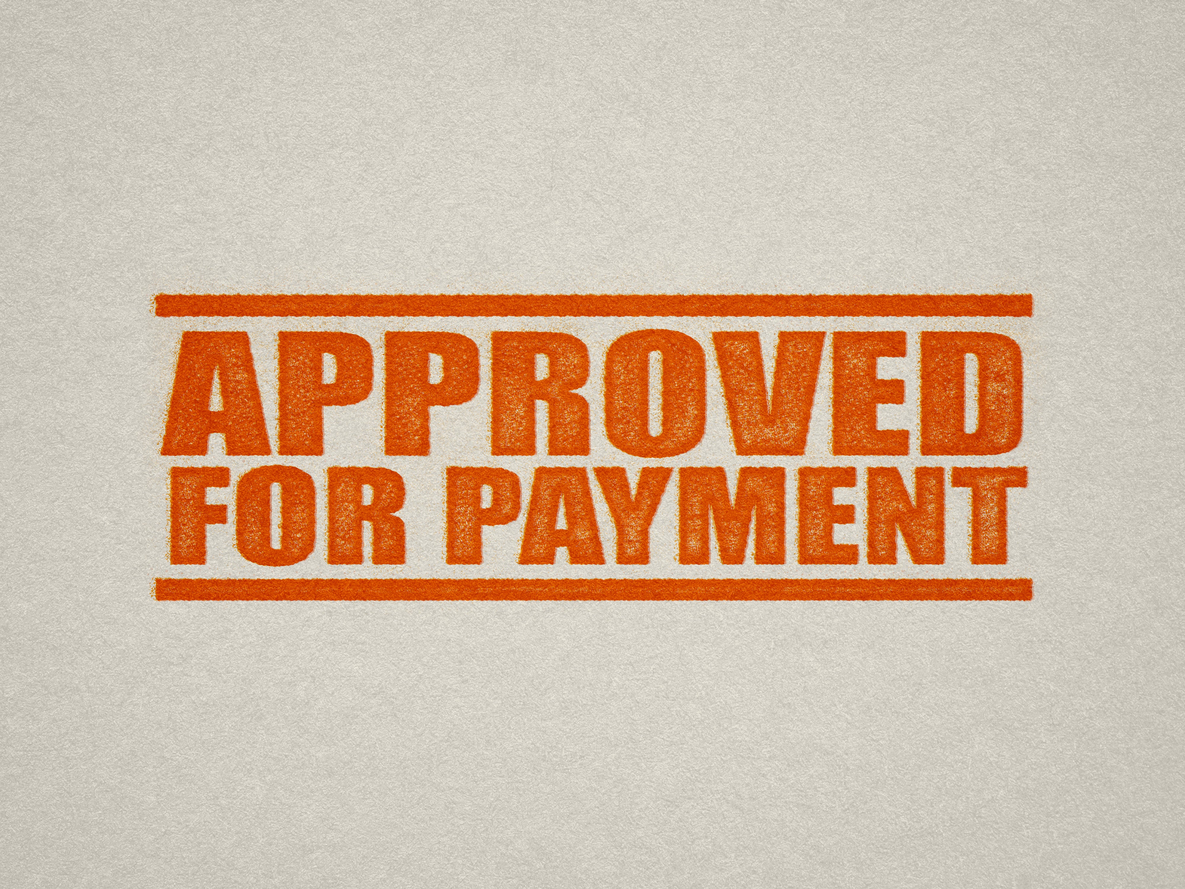 mock up design of 'Approved For Payment" rubber stamp orange ink in paper background stampers hand stamp office business inventory documents