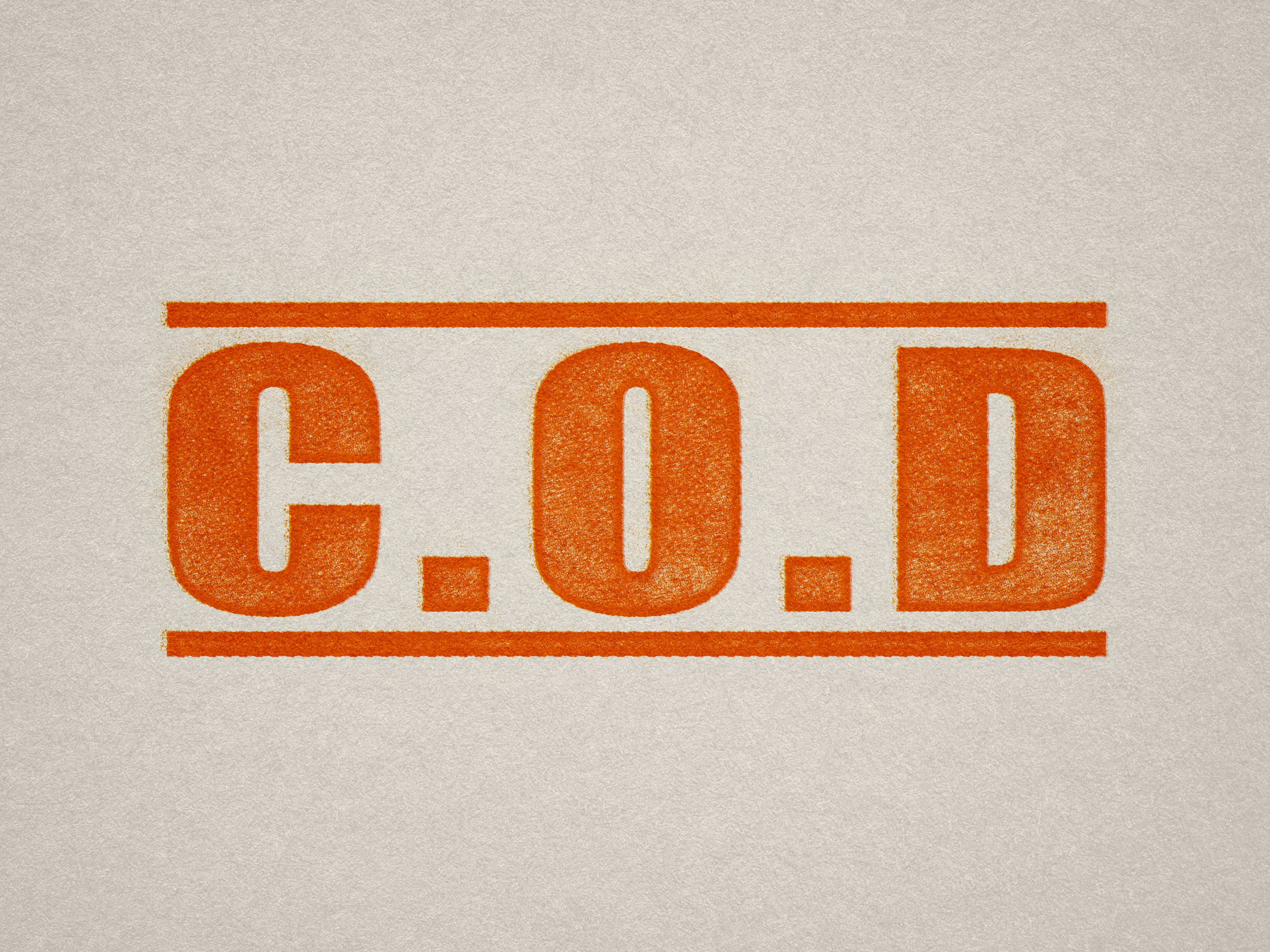 mock up design of COD rubber stamp orange ink in paper background stampers hand stamp office business inventory documents