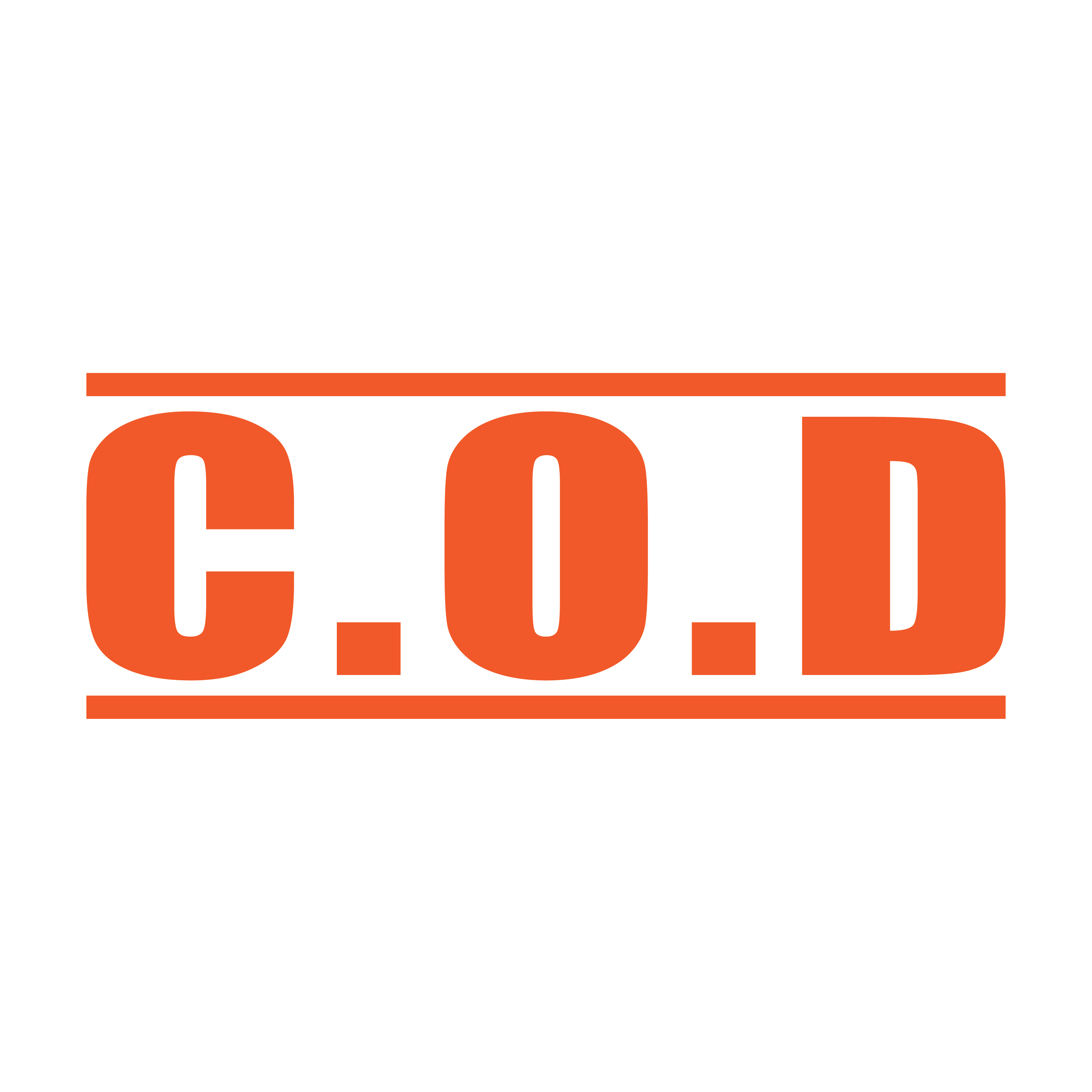 A orange self inking rubber stamp with the word 'COD ' printed in bold capital letters in orange ink. stampers hand stamp office business inventory documents