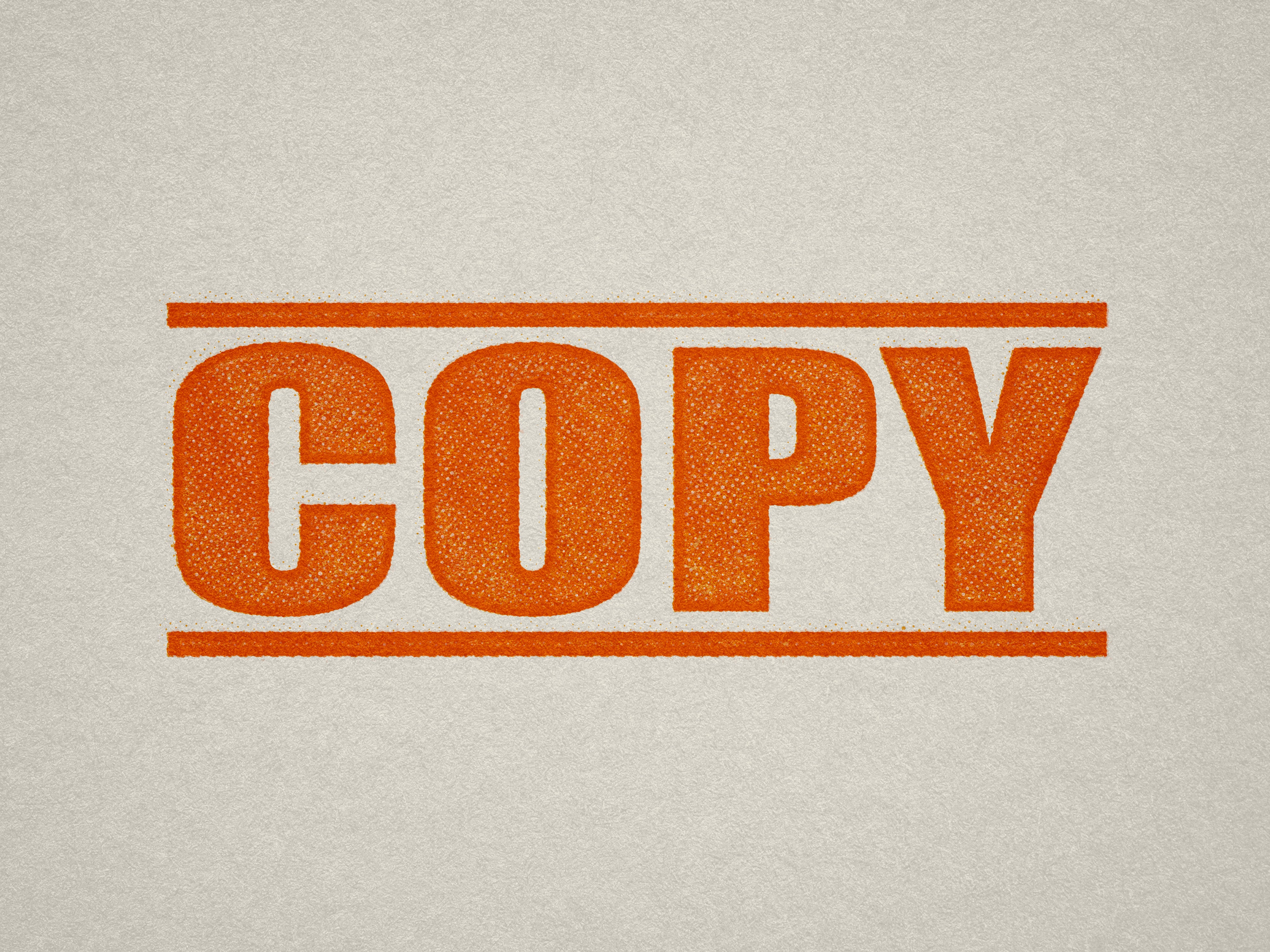 Mock up design or lifestyle image of 'COPY' rubber stamp orange ink in paper background stampers hand stamp office business inventory documents self inking prefill refillable stamps stamping