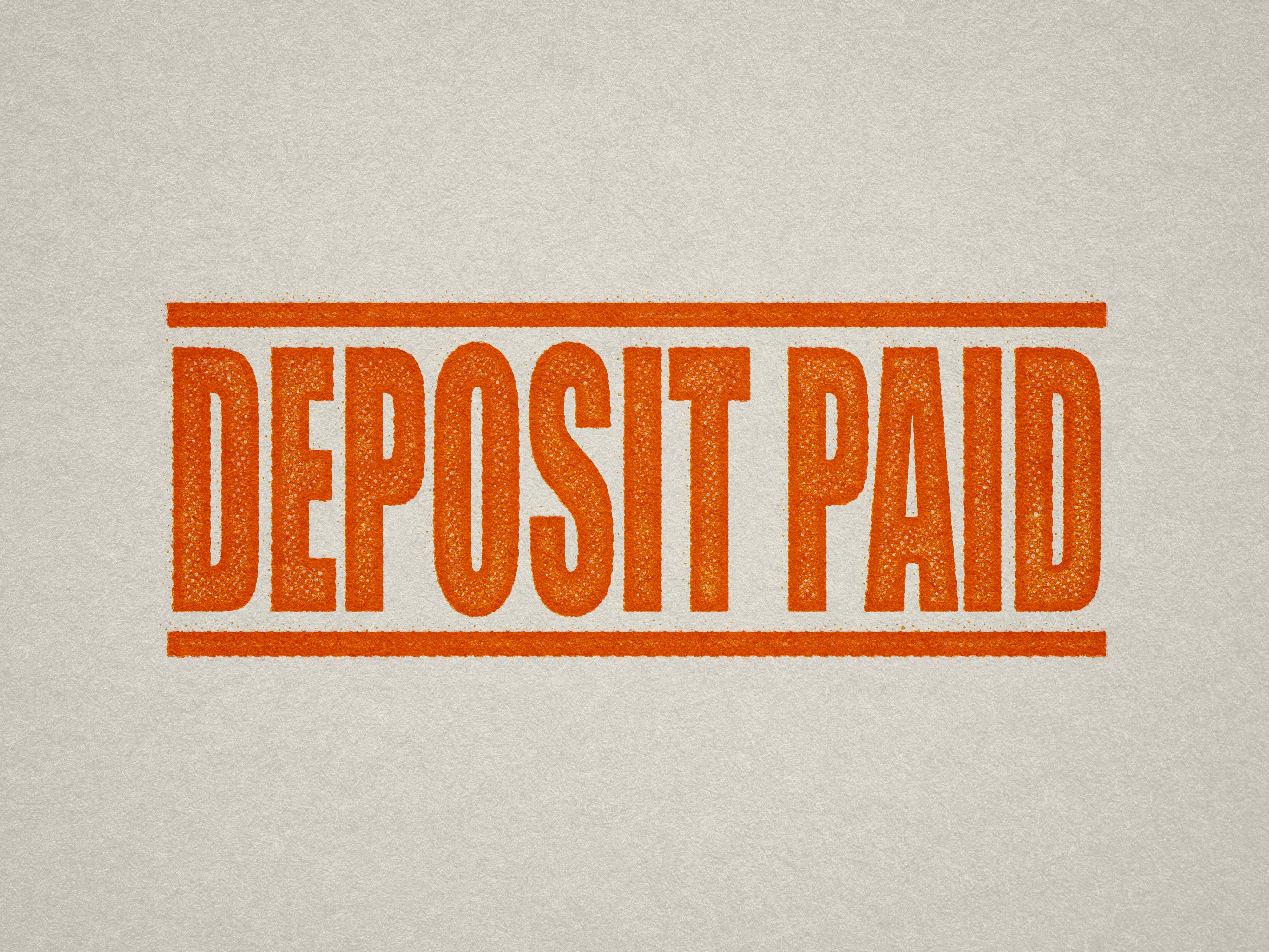 mock up design of 'Deposit Paid' rubber stamp orange ink in paper background stampers hand stamp office business inventory documents self inking prefill refillable stamps stamping