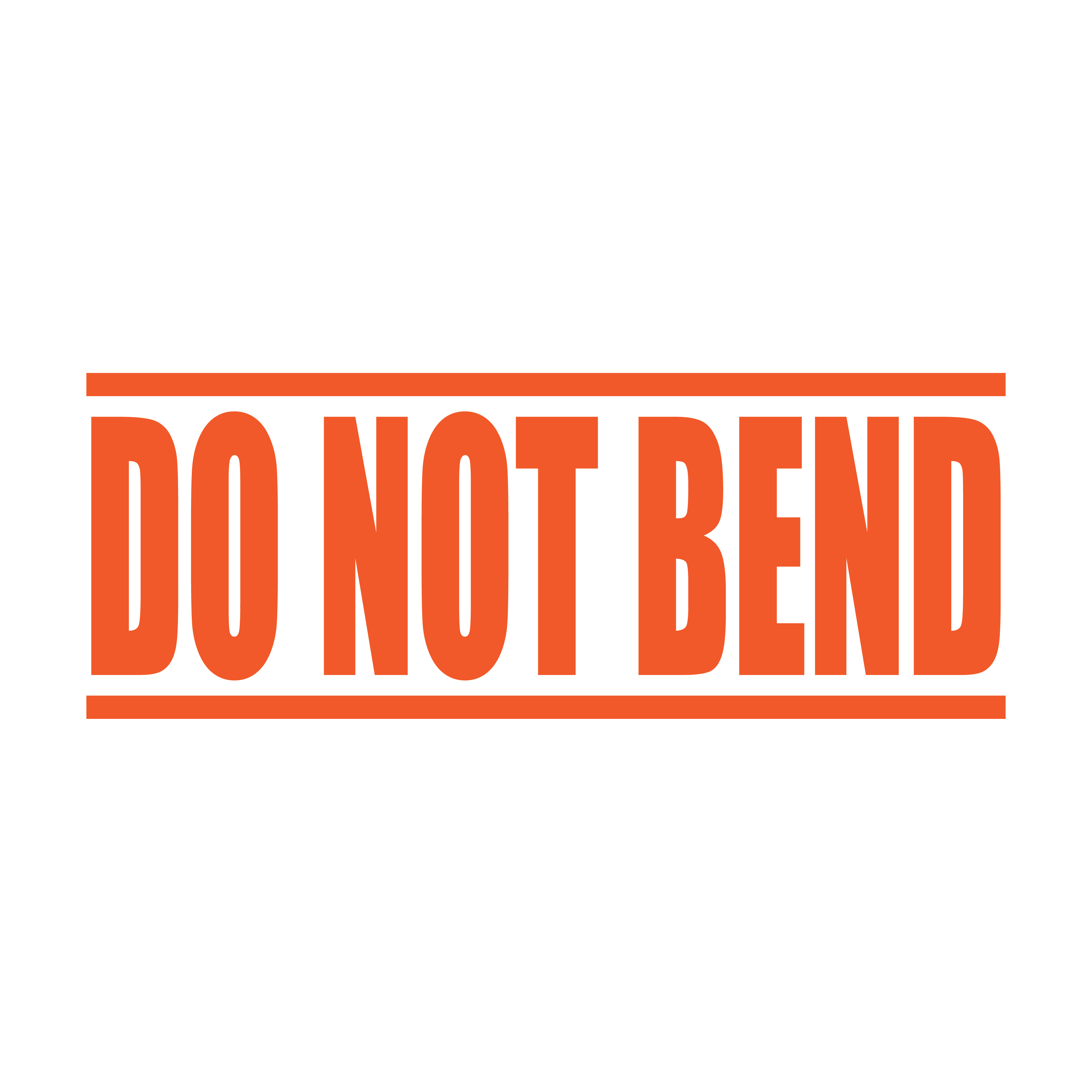 A orange self inking rubber stamp with the word 'DO NOT BEND ' printed in bold capital letters in orange ink. stampers hand stamp office business inventory documents