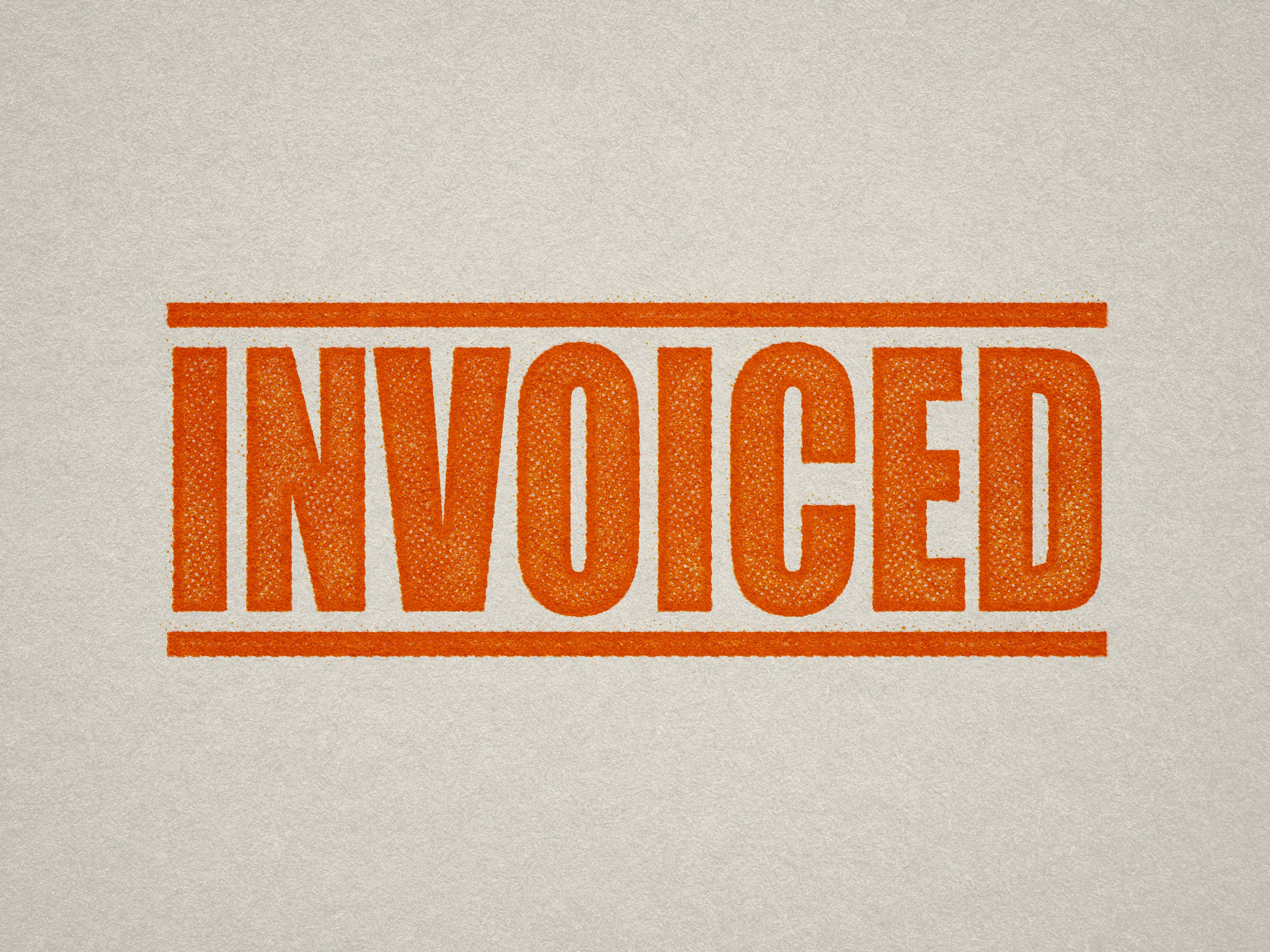 mock up design of INVOICED rubber stamp orange ink in paper background stampers hand stamp office business inventory documents