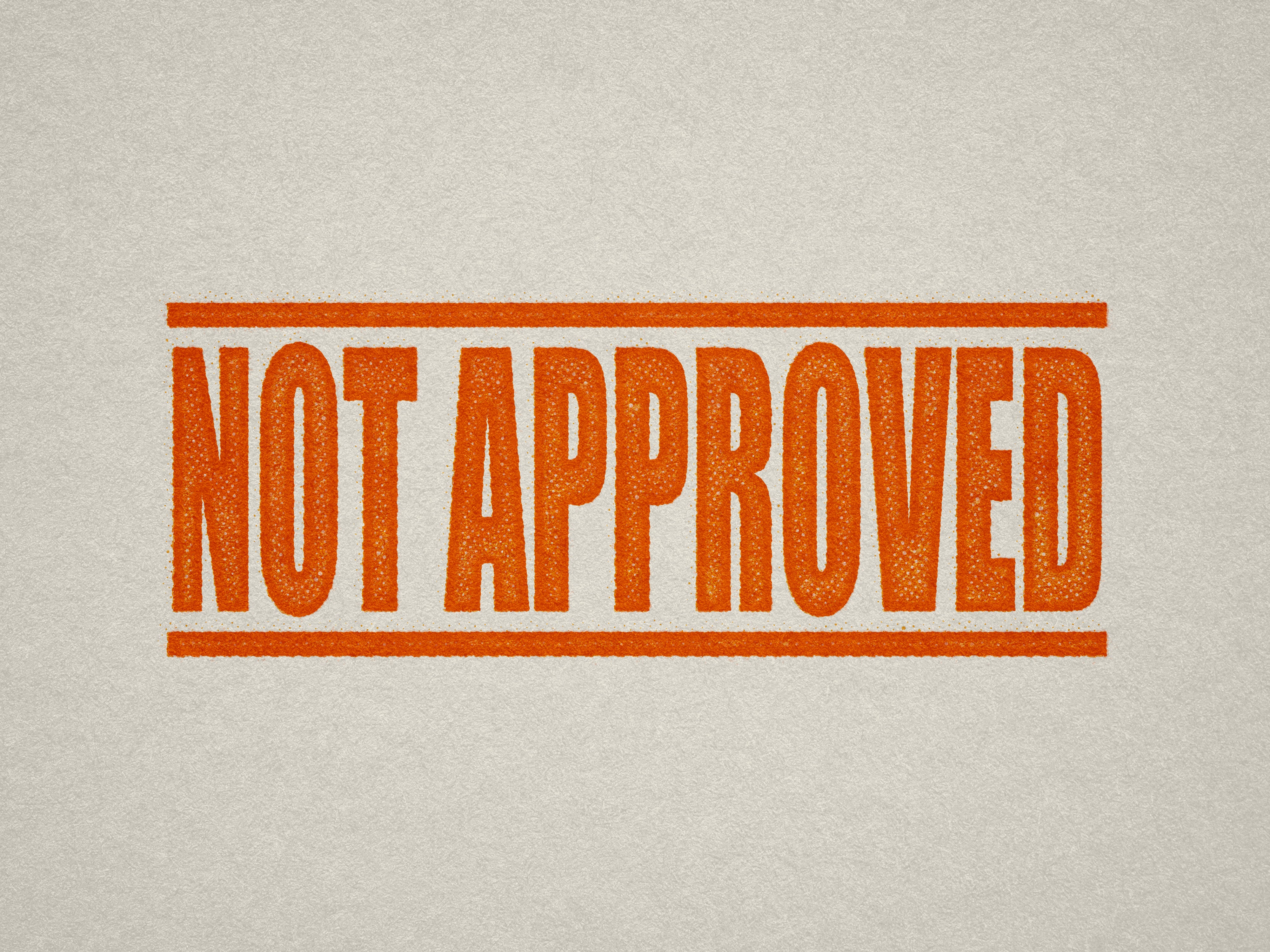 mock up design of 'Not Approved' rubber stamp orange ink in paper background stampers hand stamp office business inventory documents self inking prefill refillable stamps stamping