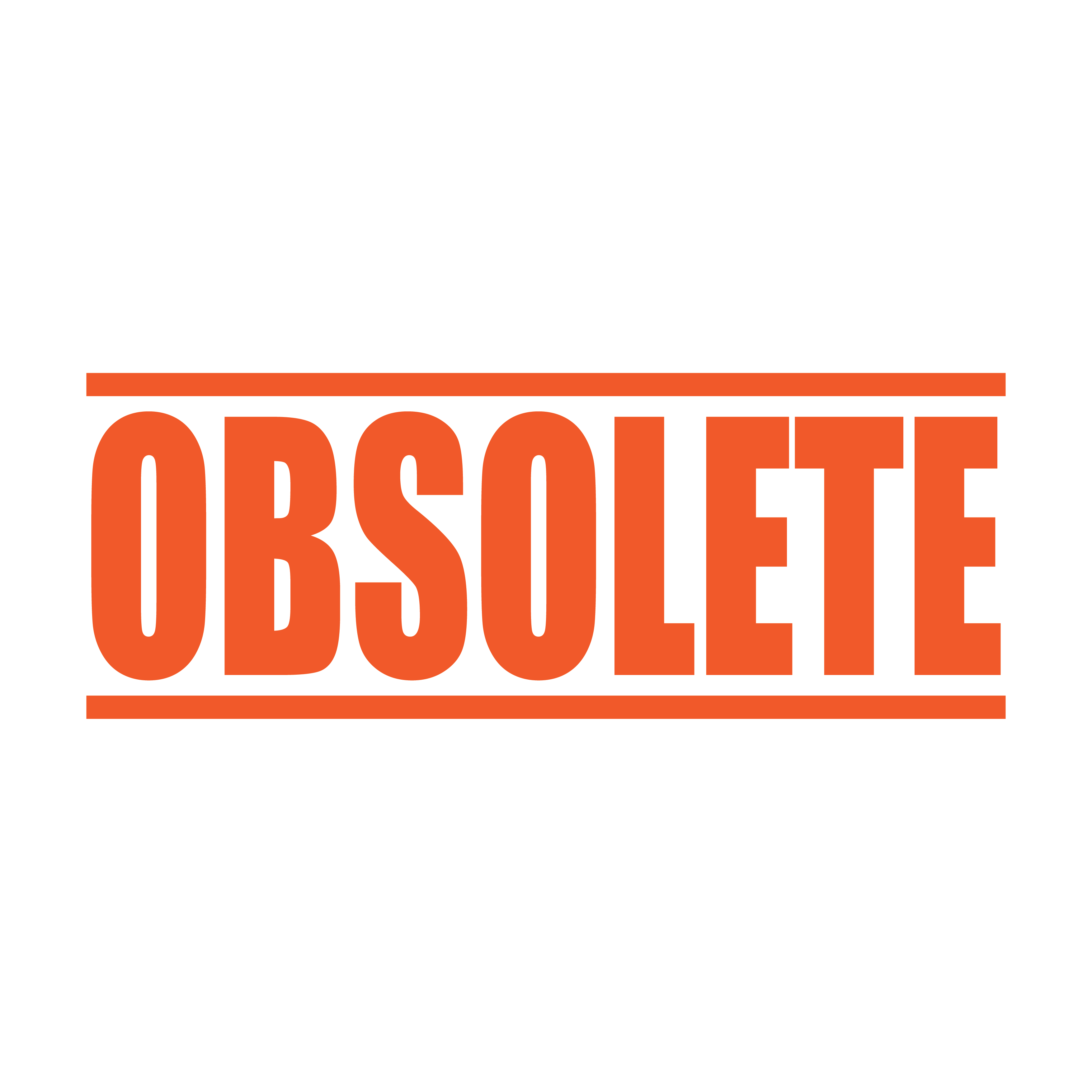 A orange self inking rubber stamp with the word 'Obsolete' printed in bold capital letters in orange ink. stampers hand stamp office business inventory documents