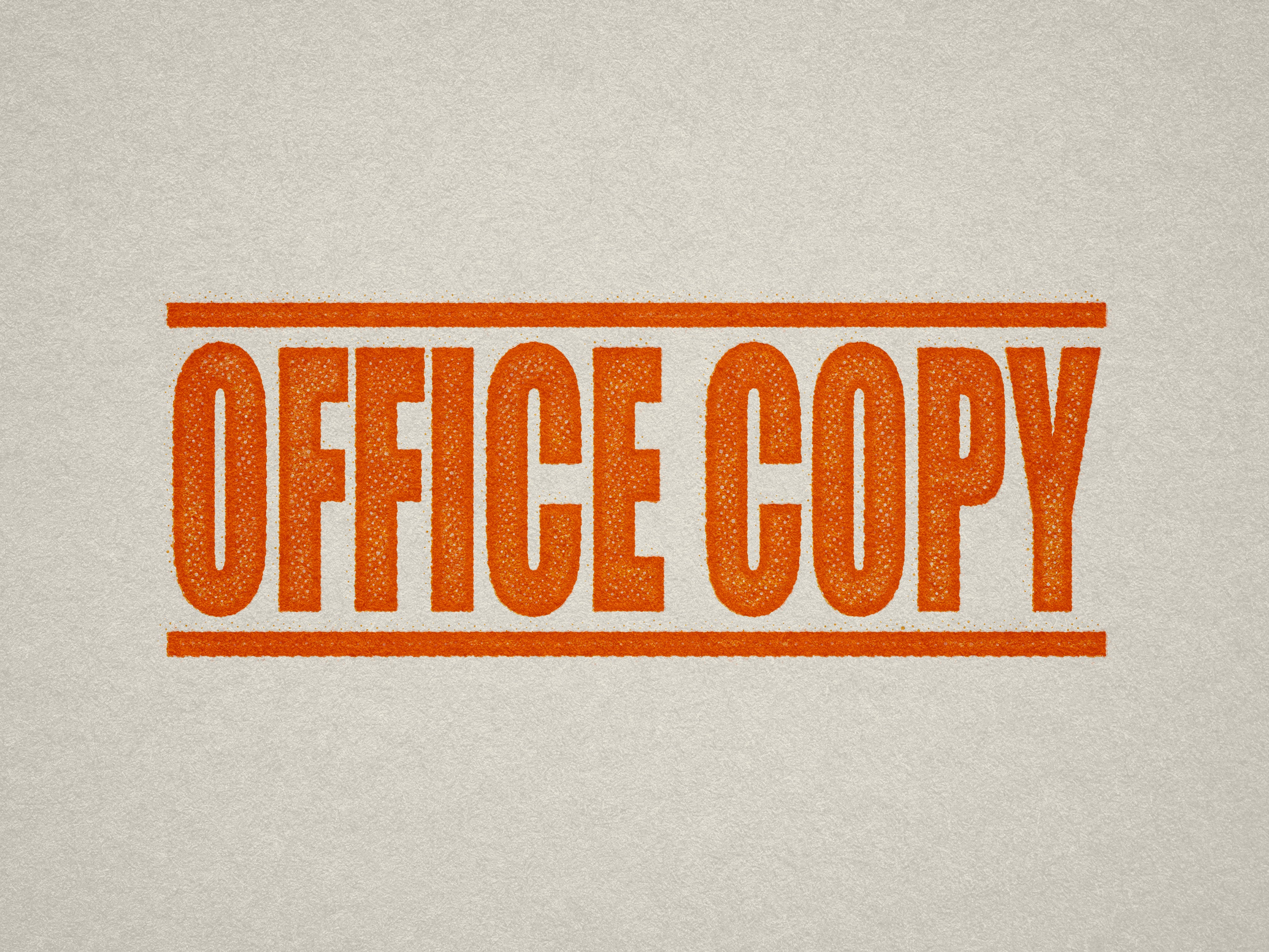 mock up design of 'Office Copy" rubber stamp orange ink in paper background stampers hand stamp office business inventory documents self inking prefill refillable stamps stamping