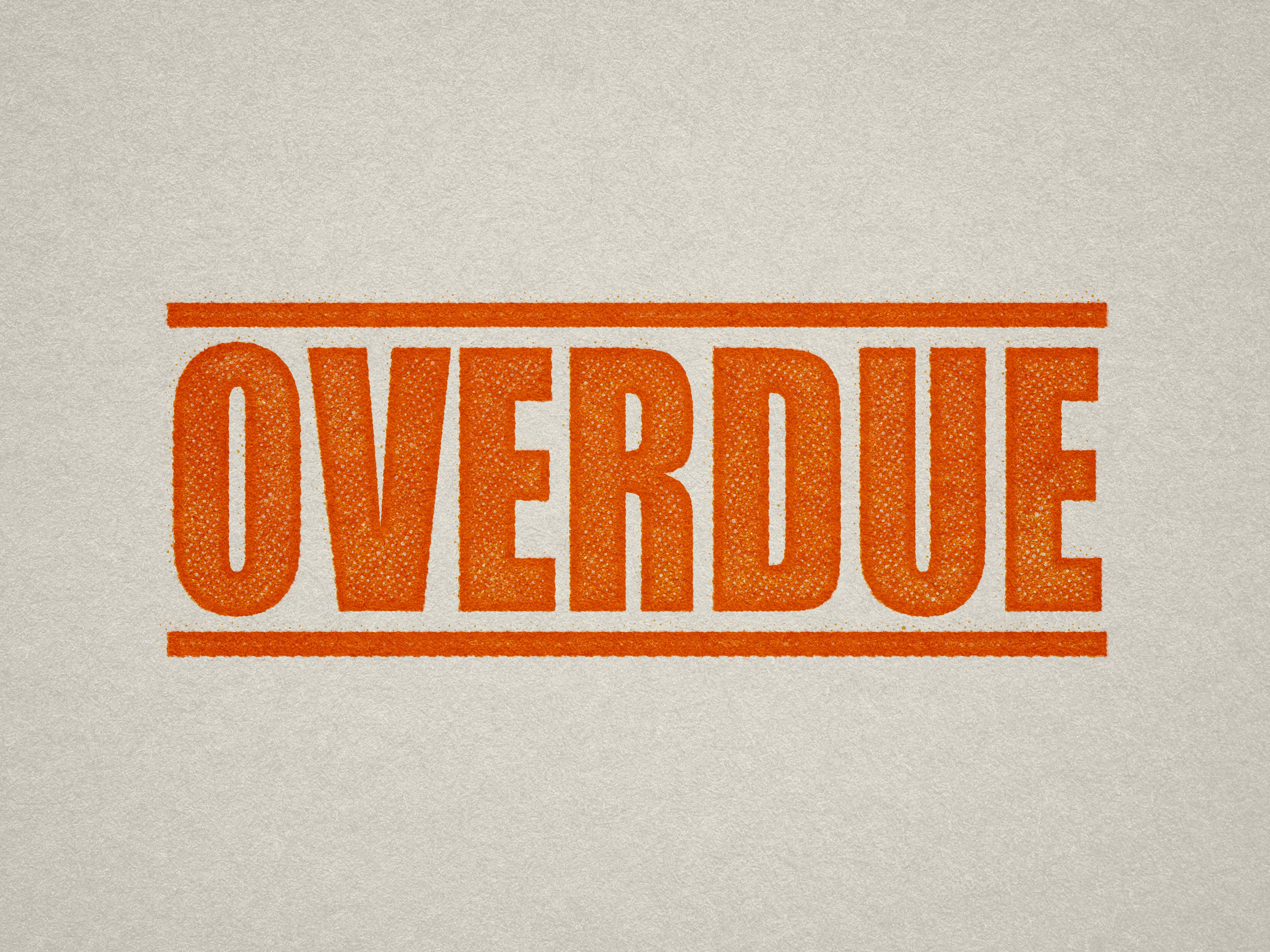 mock up design of 'Overdue " rubber stamp orange ink in paper background stampers hand stamp office business inventory documents