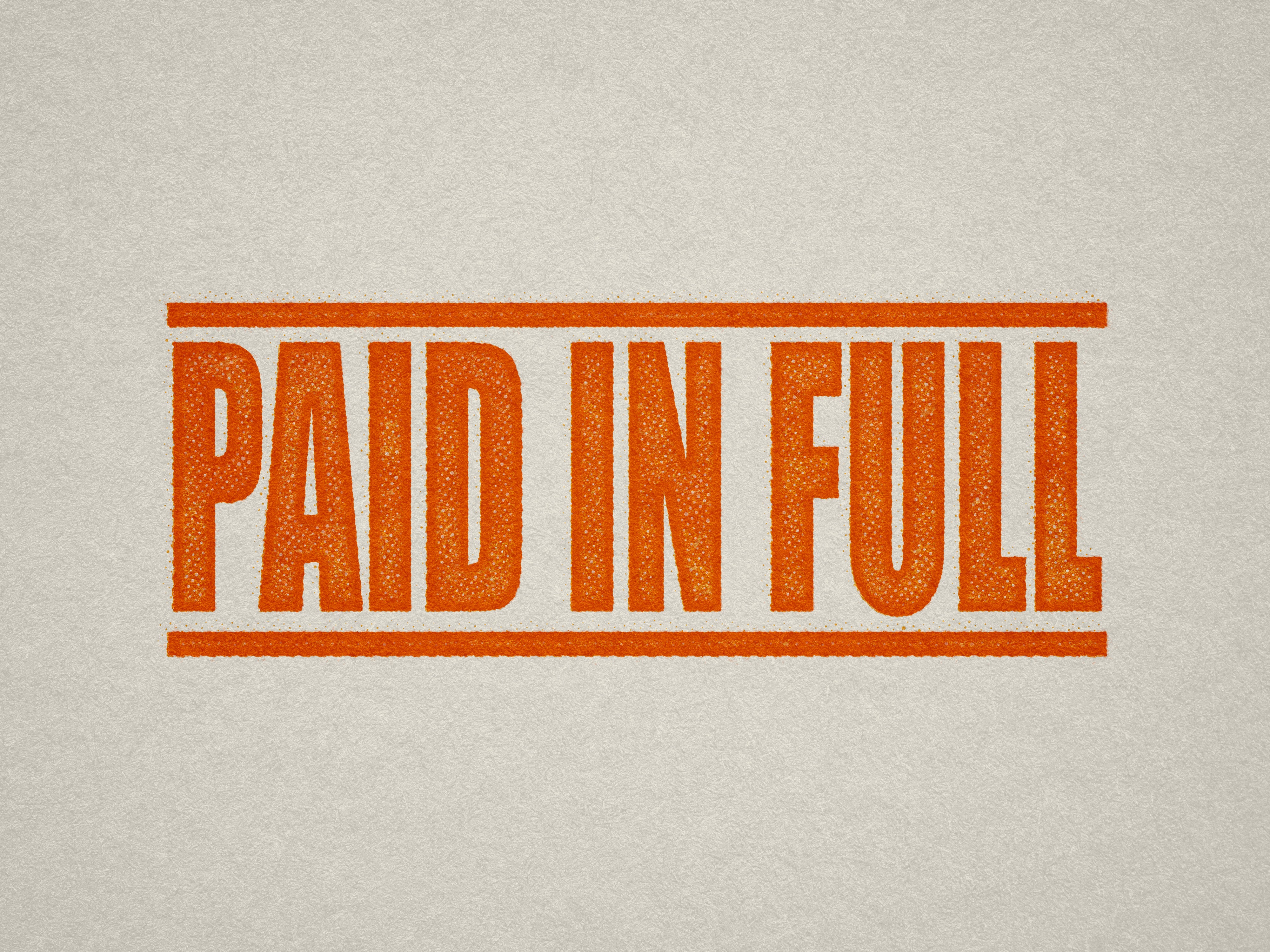mock up design of 'Paid In Full' rubber stamp orange ink in paper background stampers hand stamp office business inventory documents