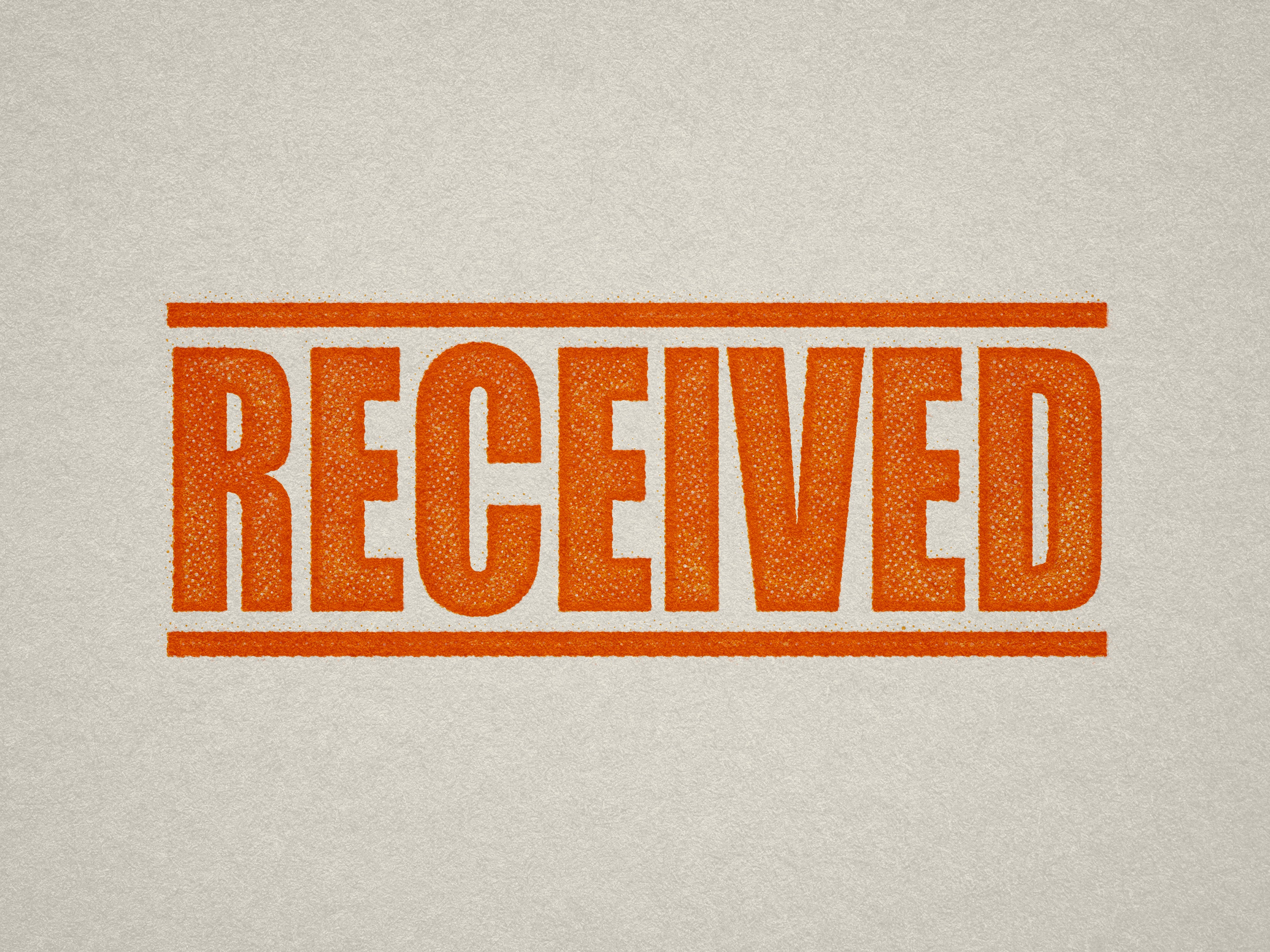 mock up design of 'Received " rubber stamp orange ink in paper background stampers hand stamp office business inventory documents self inking prefill refillable stamps stamping