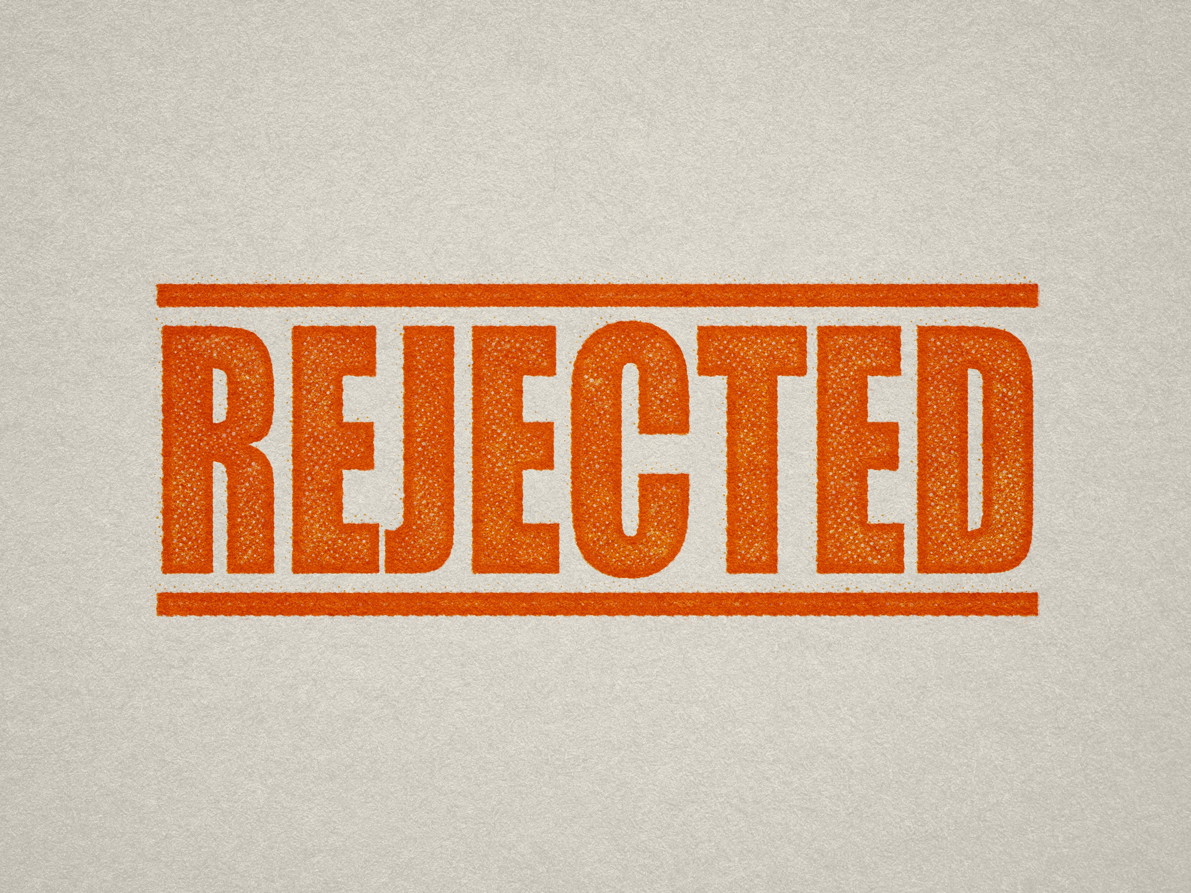 self-inking stamp, readymade stamp REJECTED image, orange ink