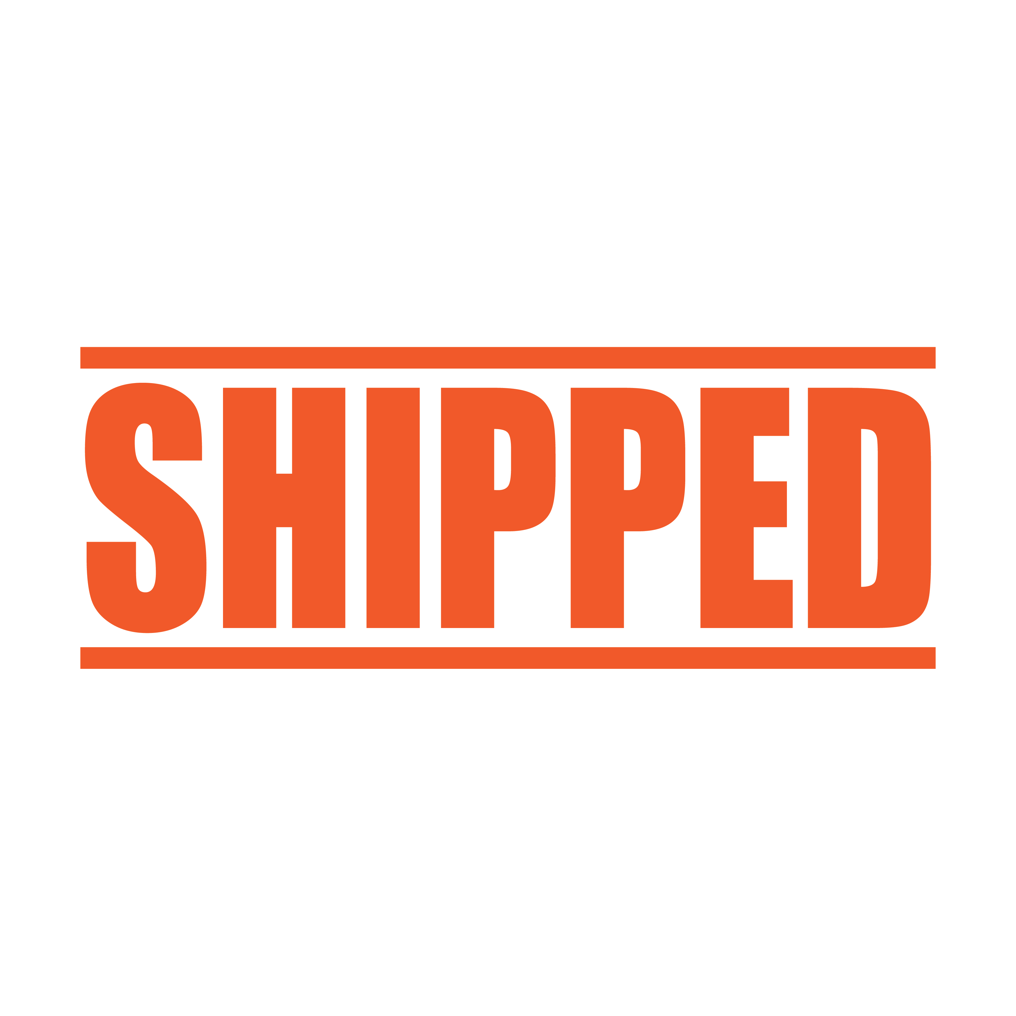 A bold, orange 'SHIPPED' stamp with a clear impression, designed for marking parcels as shipped.