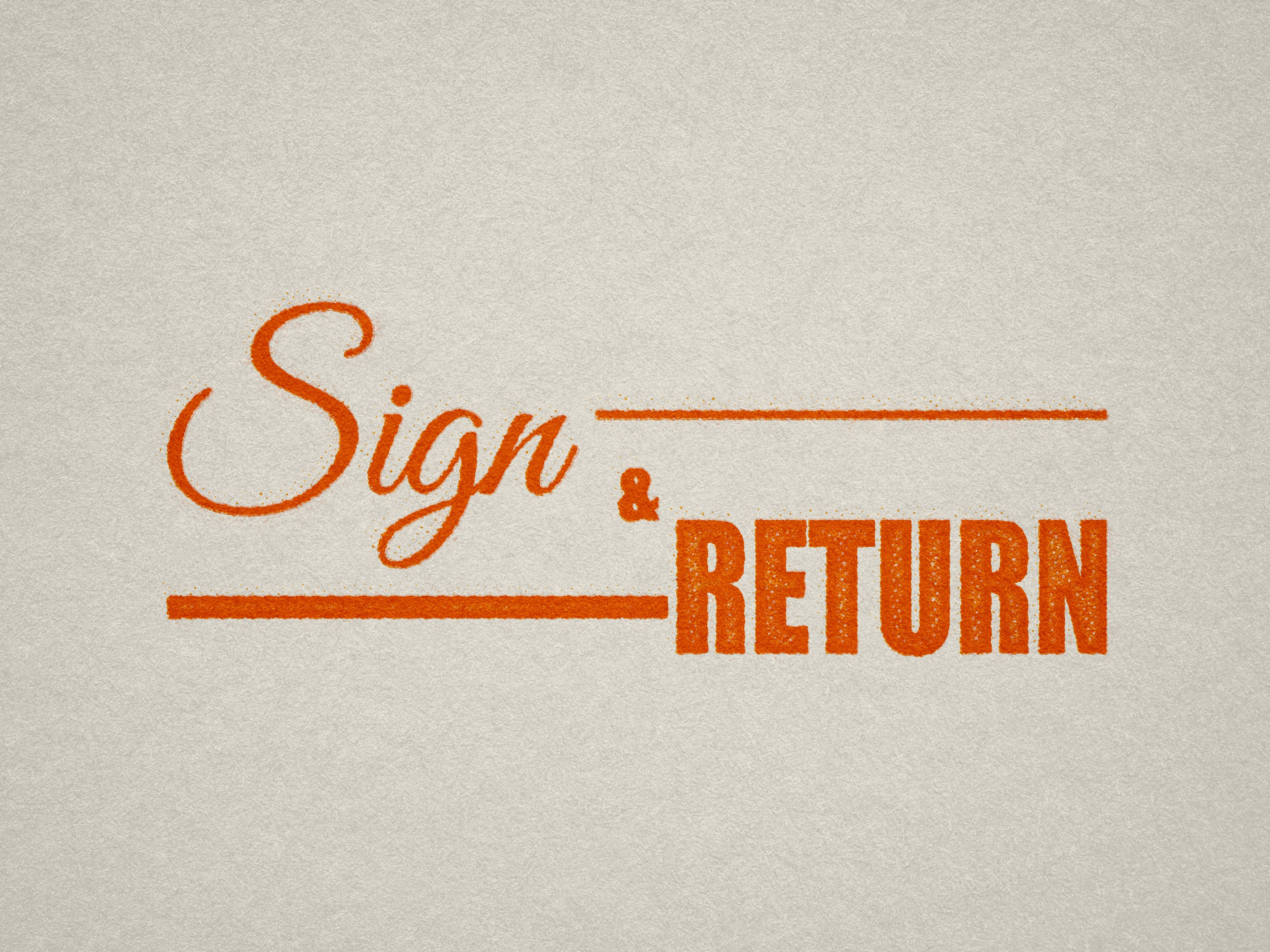 readymade Sign and Return stamp orange ink