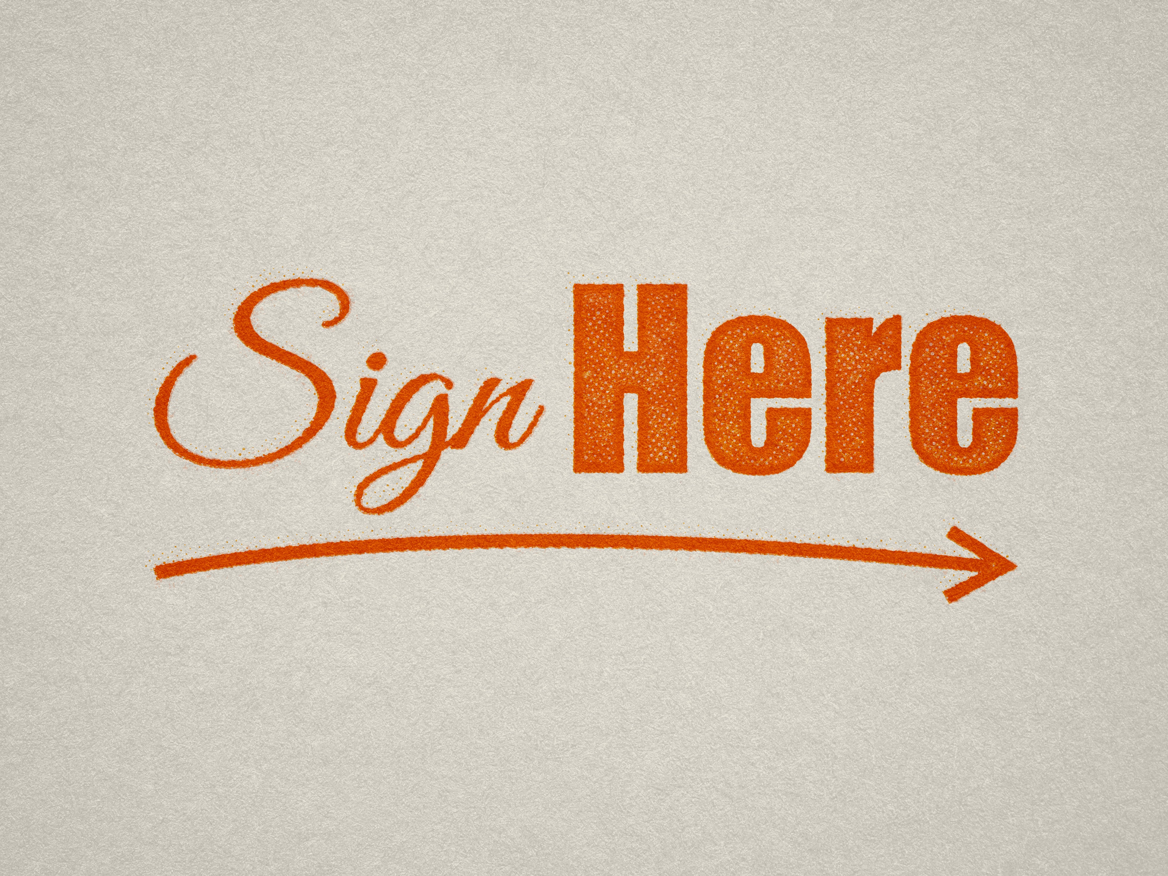 pre-designed Sign Here pre-inked stamp orange ink