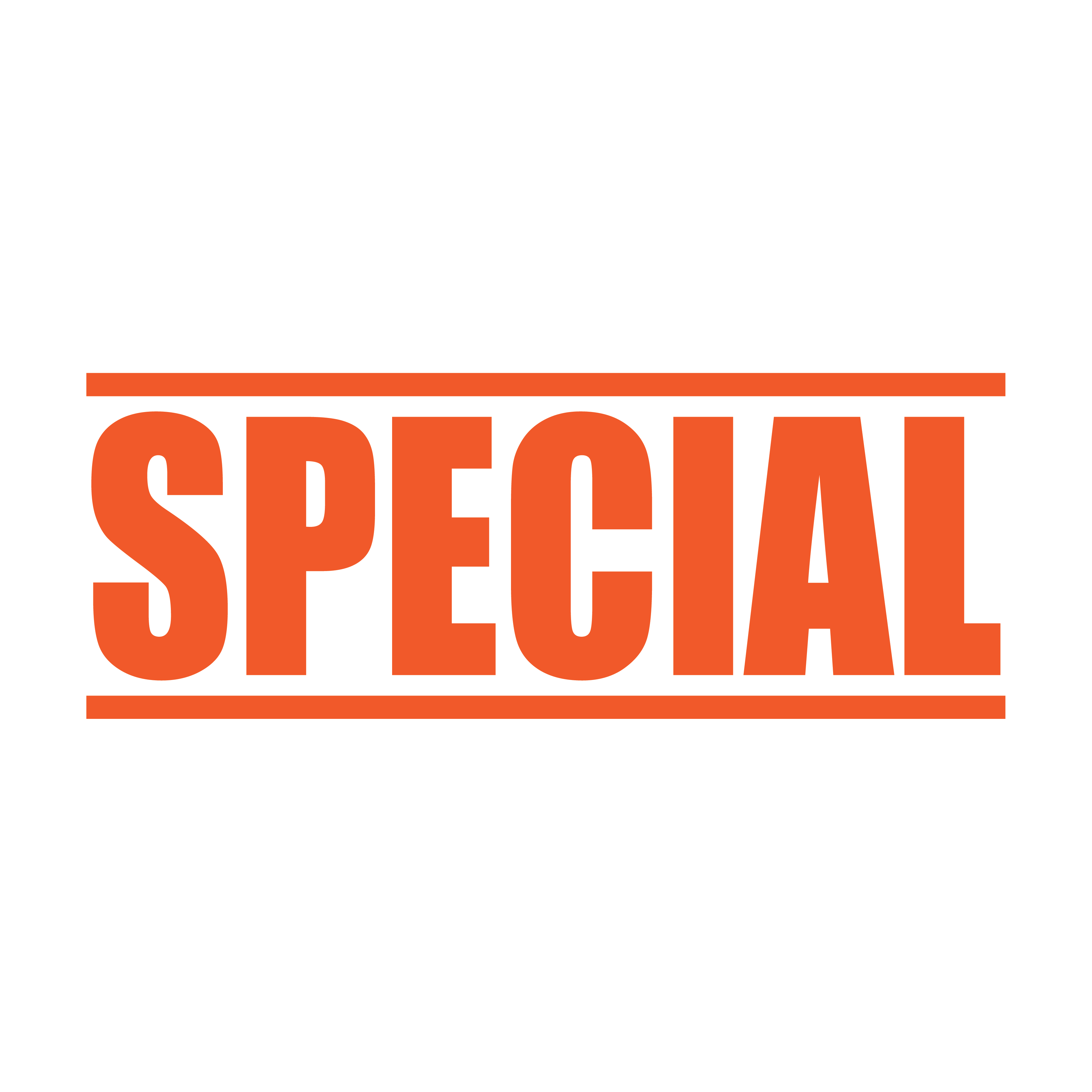 rubber stamp with the word 'SPECIAL' printed in Orange ink, bold capital letters, designed for marking promotional materials.