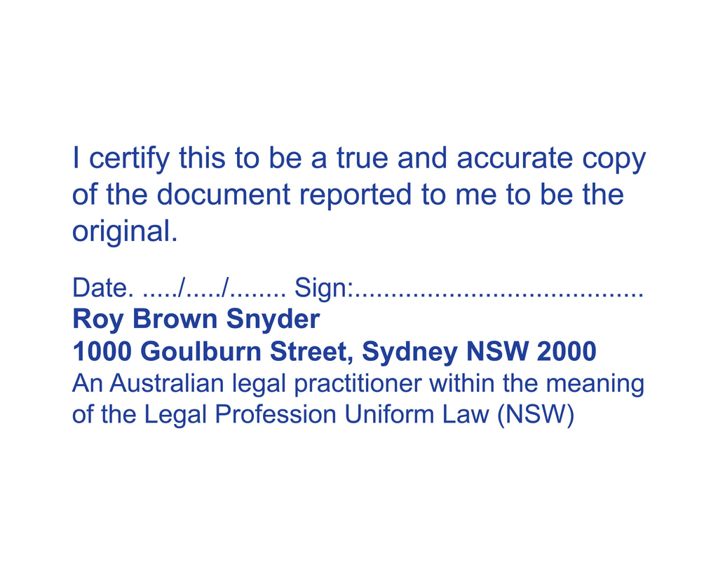 Australian Legal Practitioner NSW True Copy Stamp