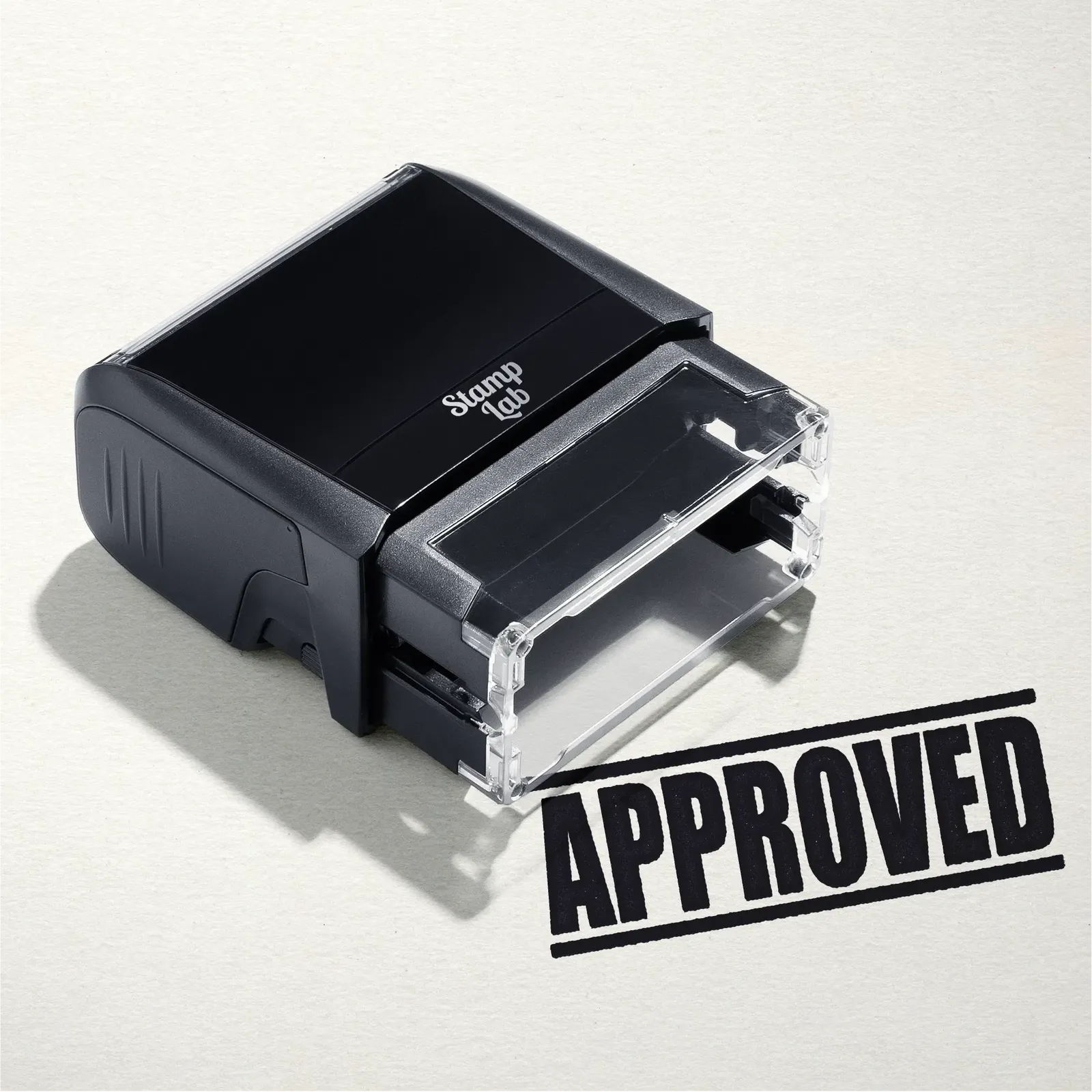 Mock up design or lifestyle image of 'APPROVED' rubber stamp black ink in paper background stampers hand stamp office business inventory documents black